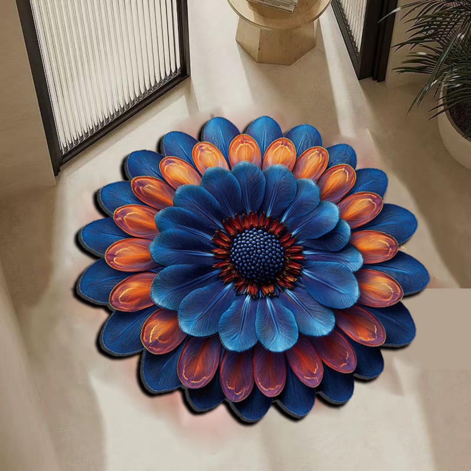 Tapis rond 120 cm bleu foncé en microfibre lavable pour salon