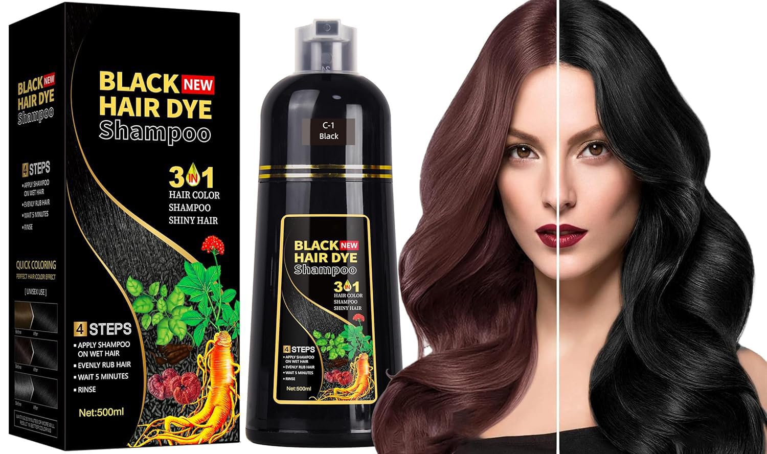 Shampoing Colorant 3 En 1 Ztazaki – Sans Ammoniaque, Châtain Brun, 3,38 Oz