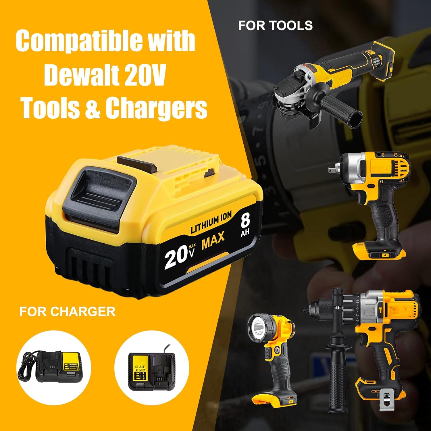 6 Pack 8.0Ah Lithium Battery Replacement for Dewalt 20V Battery Compatible with Dewalt 20V Battery DCB200 DCB203 DCB204 DCB206 DCB202 DCB210 Series Power Tools - Image 6