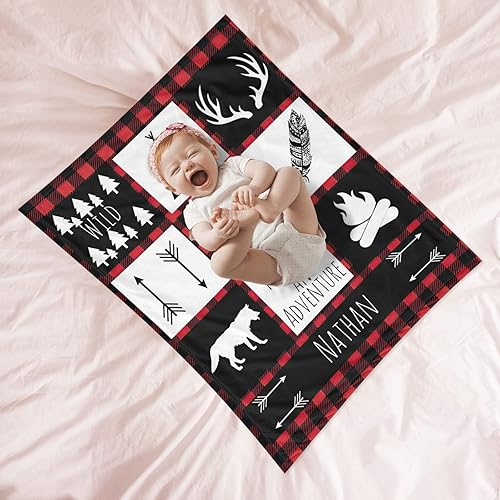 Miniatura 3 de Manta de bebé personalizable con nombre de la selva, manta de bebé personalizada para niños, manta de aventura que espera, manta de forro polar de