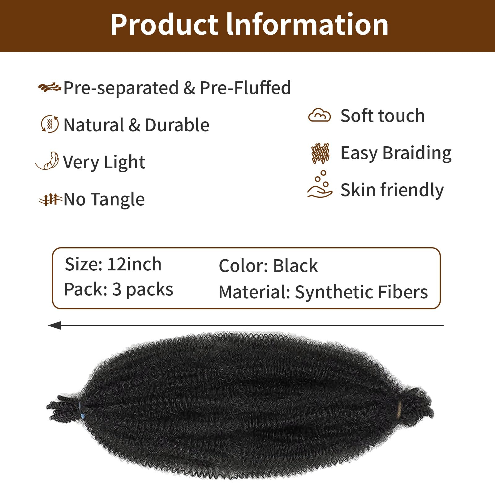 3 Packs 12 Inch Soft Twist Hair for Afro Marley Locs Black Pre-Separated Spring Twist Hair for Locs Crochet Braiding Hair for Curly Marley Braiding Hair Extensions for Women - Image 2