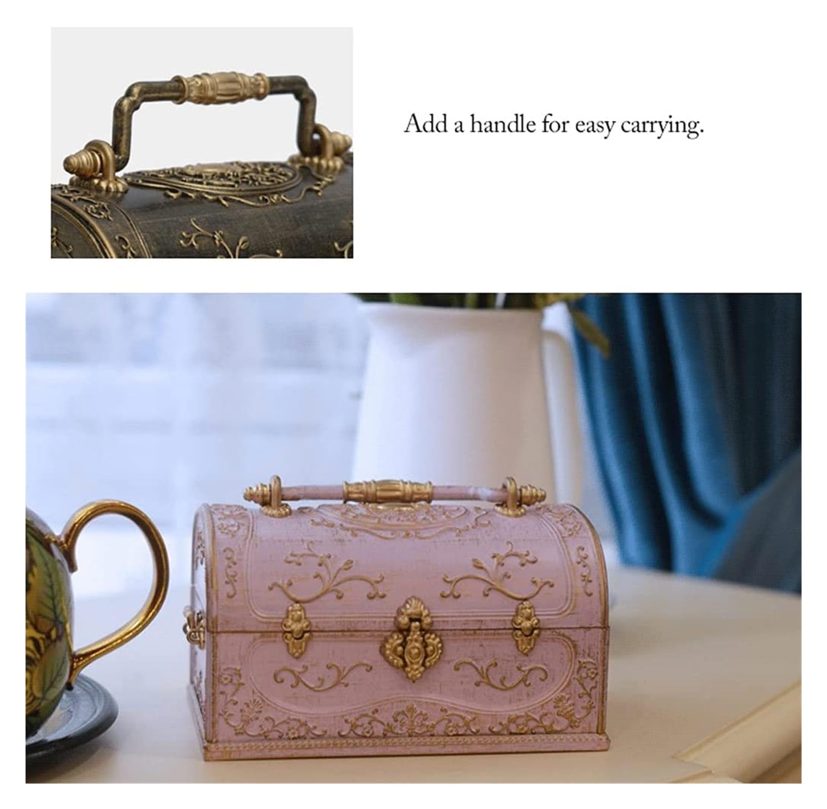 Scatole Per Gioielli Con manico portatile Orecchini ad anello ornato Custodia for tesori Scatole di gioielli musicali in plastica for organizer for gioielli da donna e ragazza Cofanetti E Scatole