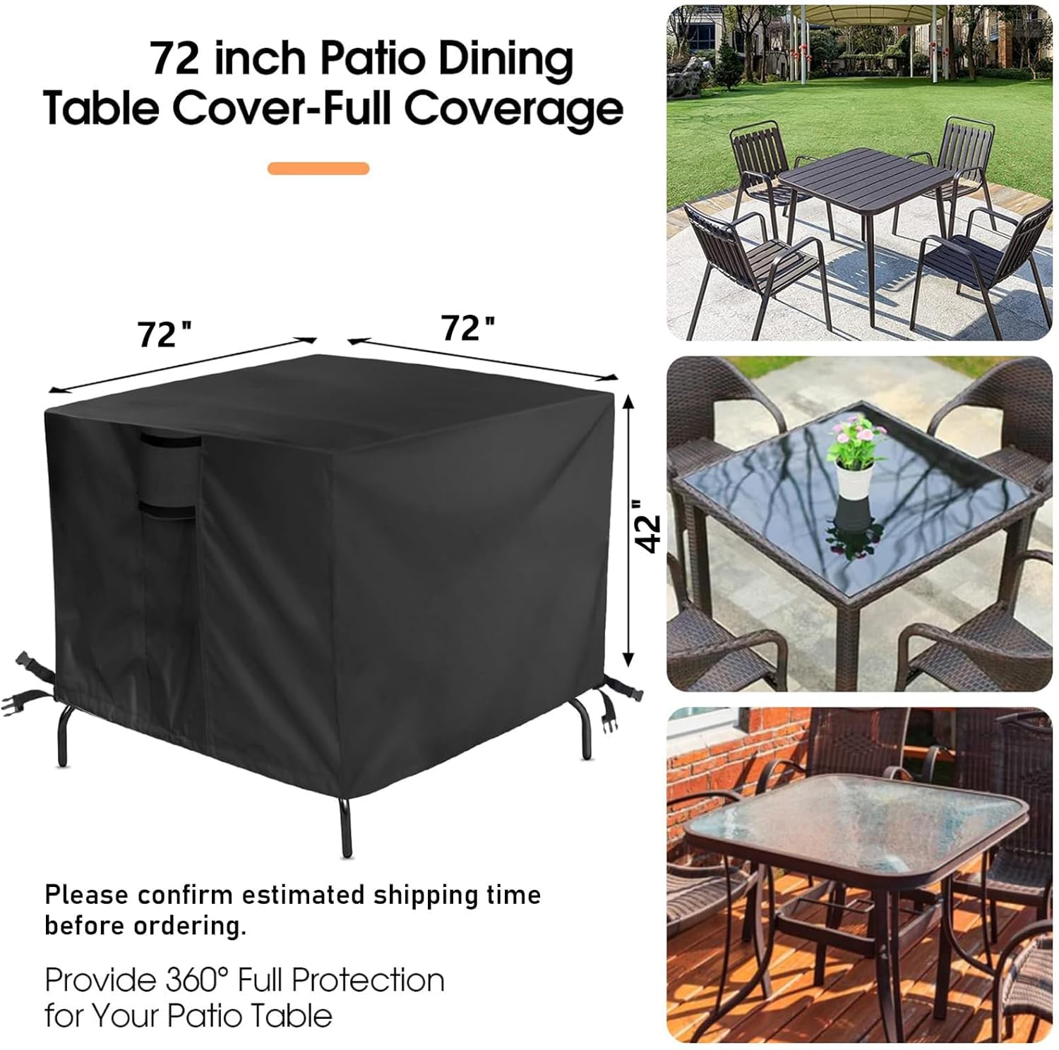Outdoor Square Table Cover 72Inch, Waterproof Patio Square Furniture Covers, Heavy Duty Outside Squares Furniture Cover - 72 x 72 x 42 Inch