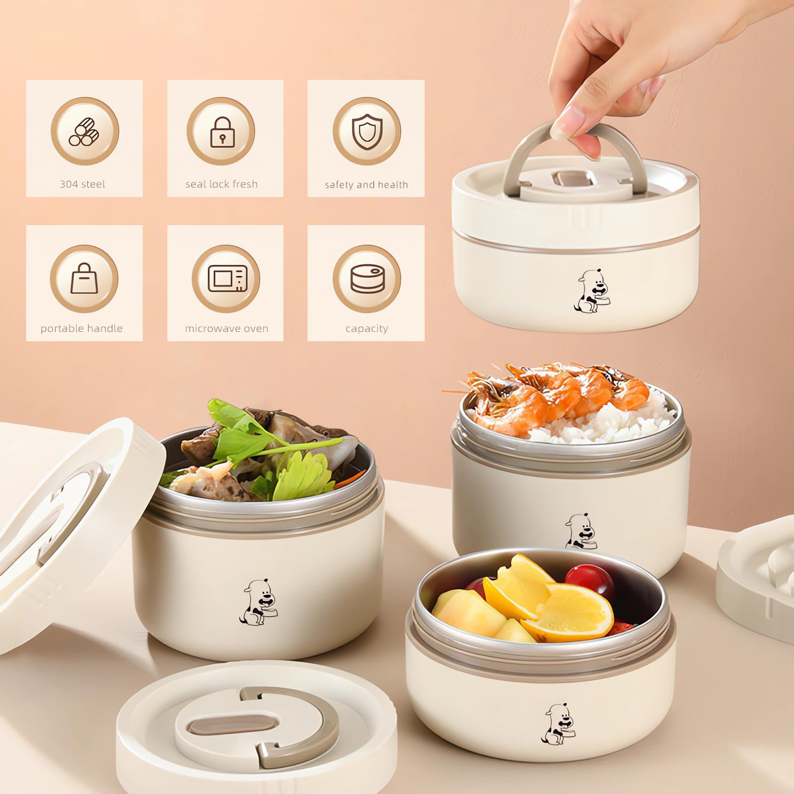 LANMOU Thermobehälter für Essen, Edelstahl Warmhaltebehälter für Speisen, Thermo lunchbox für Essen, 550ml+350ml Thermos Essensbehälter mit Löffel für Schule & Picknick, mit Bag