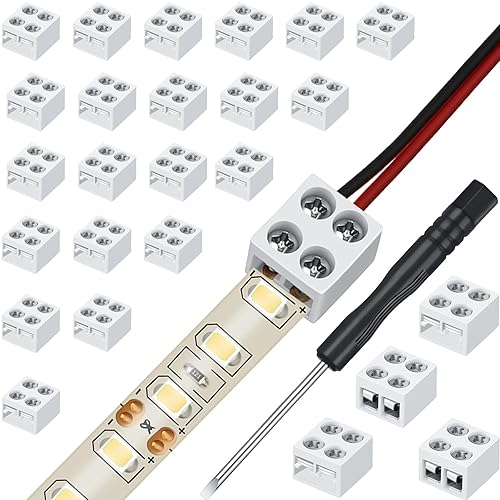 Miniatura 9 de Flutesan Paquete de 25 conectores de luz LED sin soldadura de 2 pines, bloque de terminales de atornillado, tira LED a cable para tiras de luces