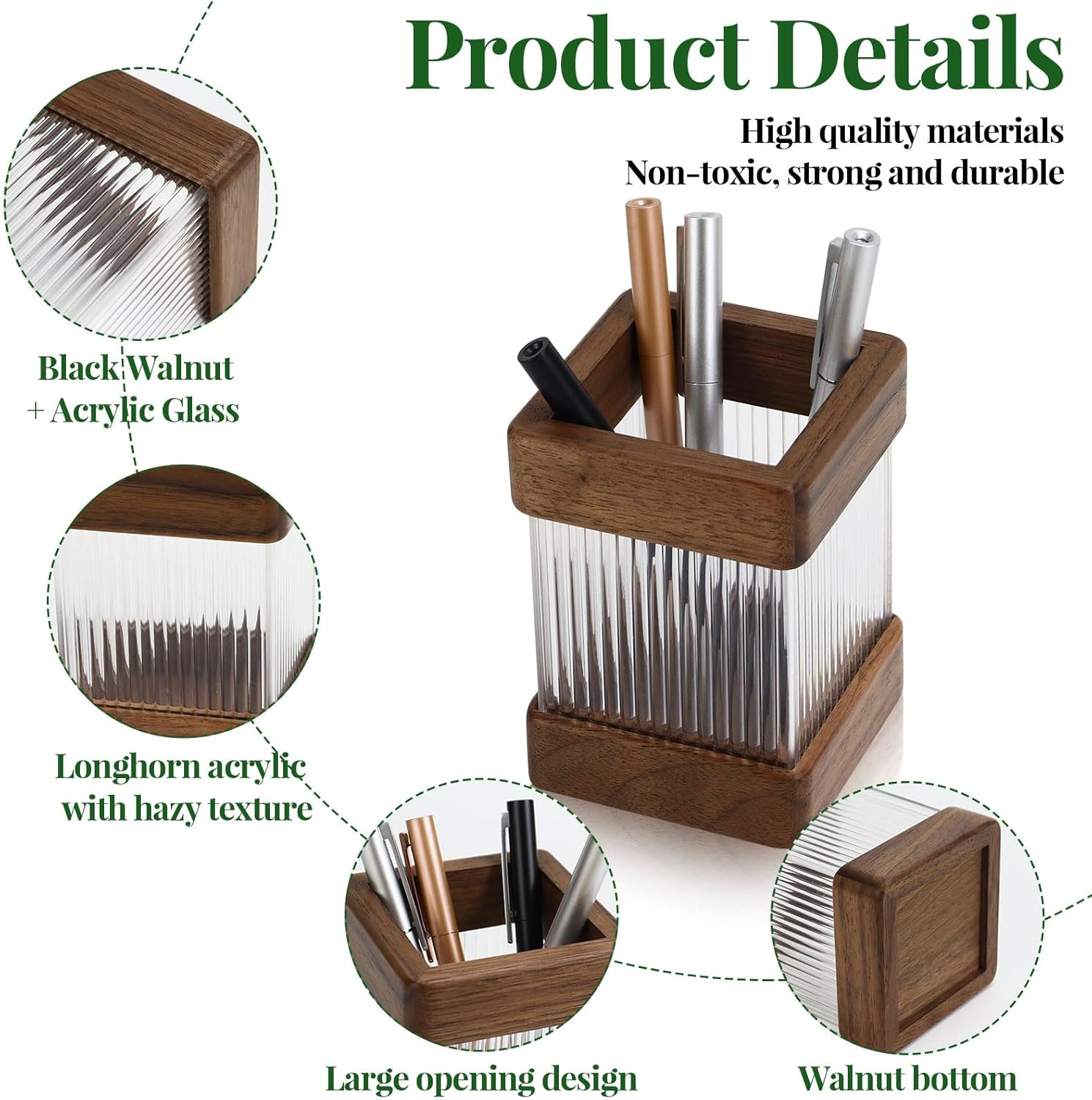MultiBey 4pcs Walnut Office Supplies Desk Organizers, Wood Sticky Notes Holder Tape Dispenser Cutter Wooden Pencil Cup and Paper Clip Holder for Office Home School