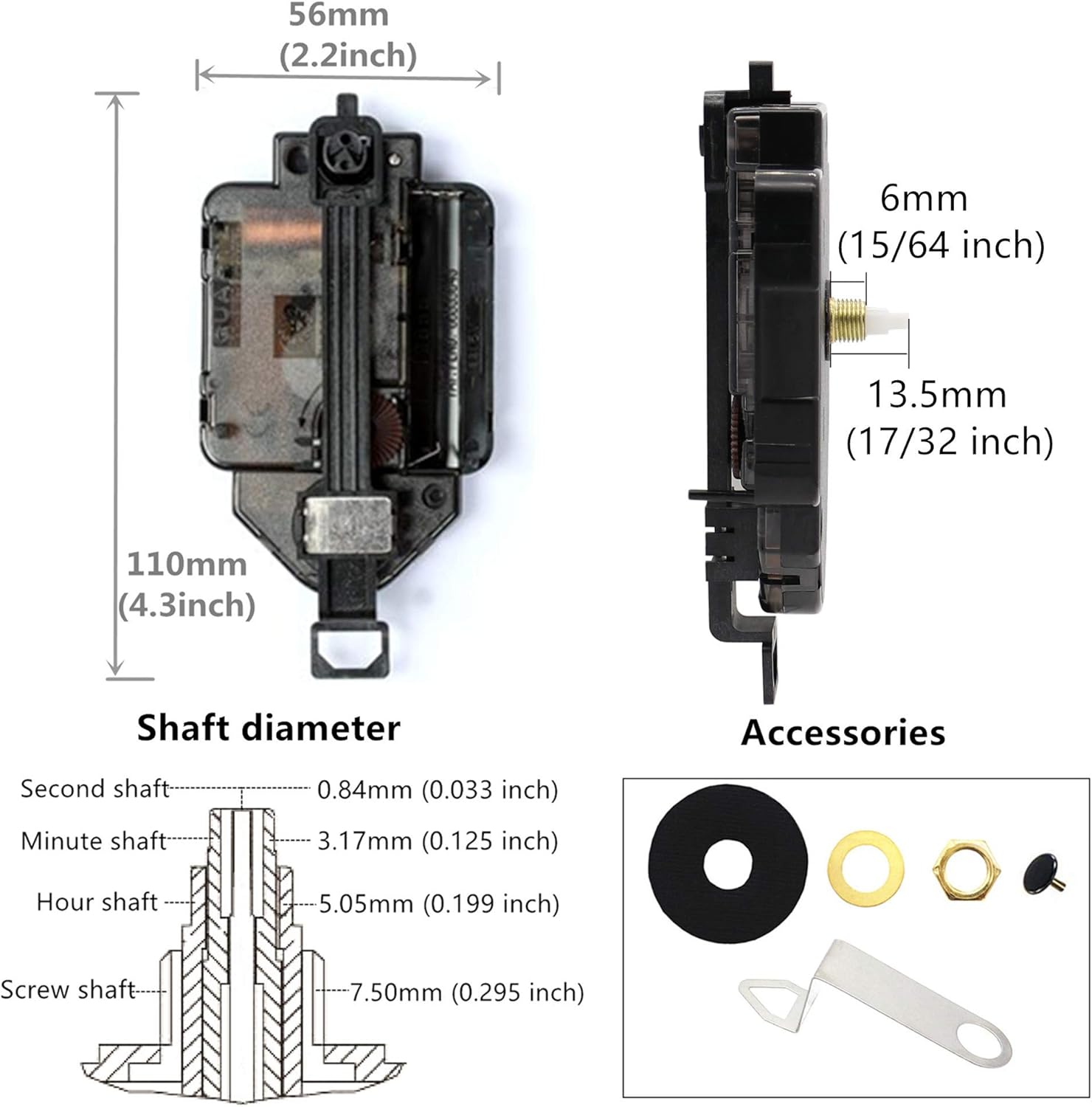 Original Youngtown 12888 Pendulum Type Movement Step Clock Accessory Quartz DIY Movement Kits,4mm (5/32 Inch) Maximum Dial Thickness, 13.5mm (17/32 Inch) Total Shaft Length.