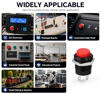 6Pcs 16mm Momentary Push Button Switch SPST NO 2-Pin- 6A/125V 3A/250V