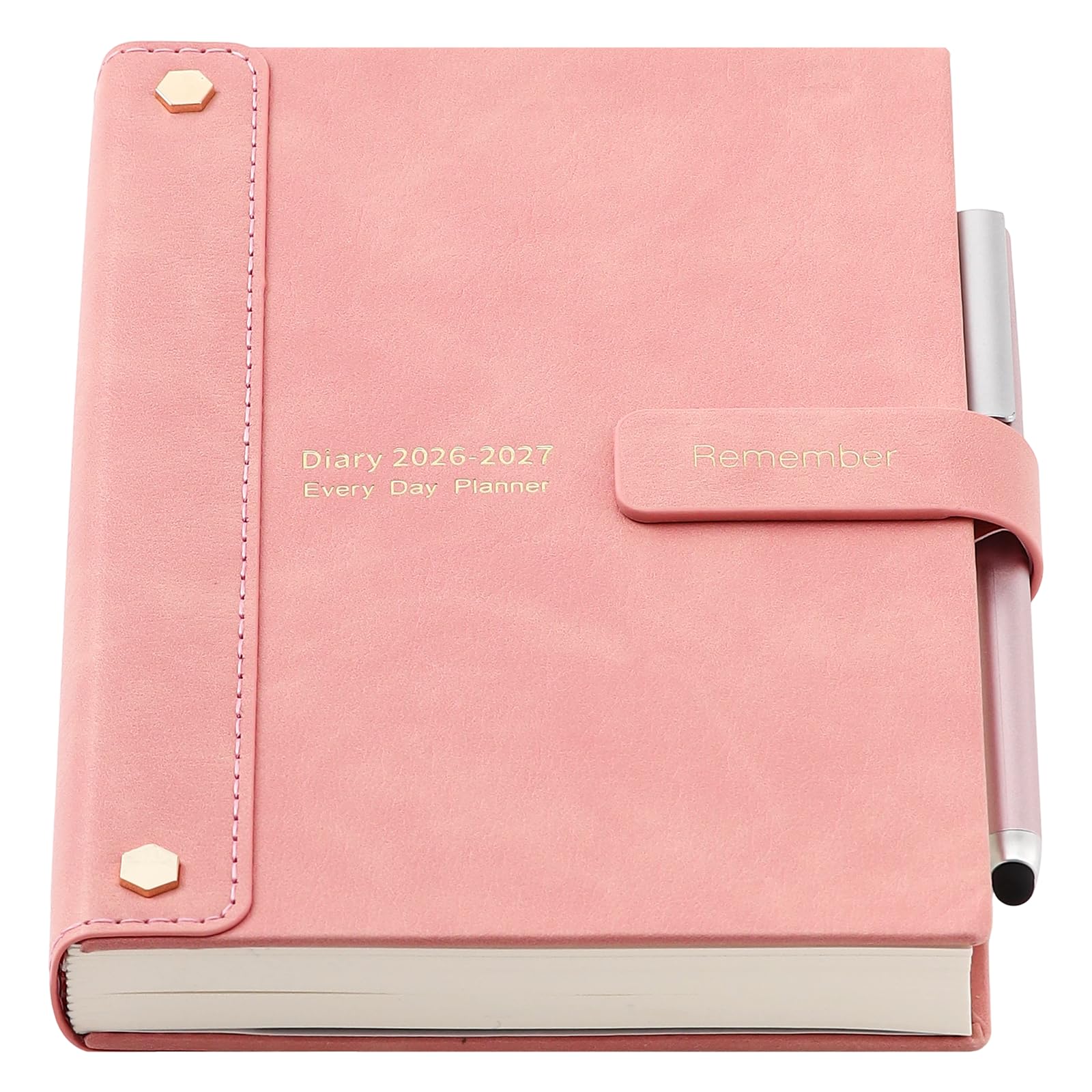 Mljtoyo Academic Diary 2026-2027 A5 Page a Day,2026-2027 Diary,Hardcover Organiser Mid Year Diary July 2026-June 2027,Daily& Month Planner with Pen,Stickers,Inner Pocket,Pink