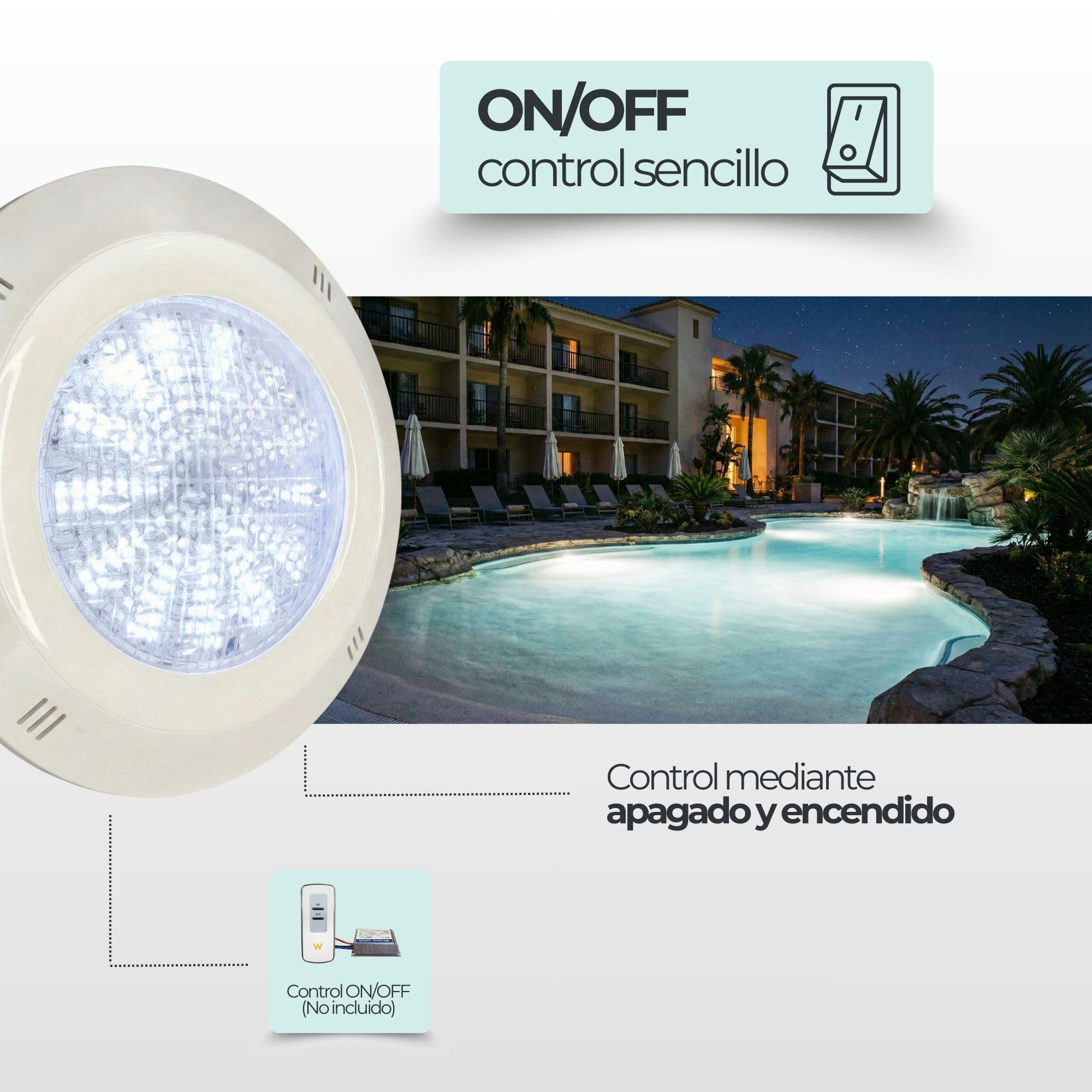 SWIMHOME Warmpool Foco LED Piscina Superficie 18W 12V AC Blanco Frío 6000K IP68 29cm Cruceta 4 Tornillos