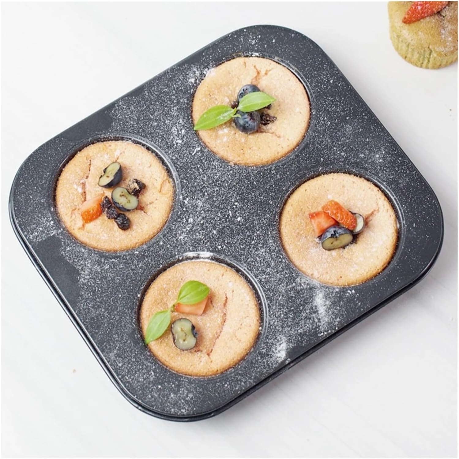 4 Holes Non-Stick Cupcake Baking Tray, Carbon Steel Muffin Pan, Cake Mould Egg Tart Mold Round Biscuit Kitchen Bakeware(Black 4 Holes)