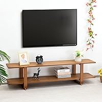 HollyHOME 55" Bamboo TV Stand for 65" TVs - Modern Walnut Entertainment Center with Open Shelves & Storage
