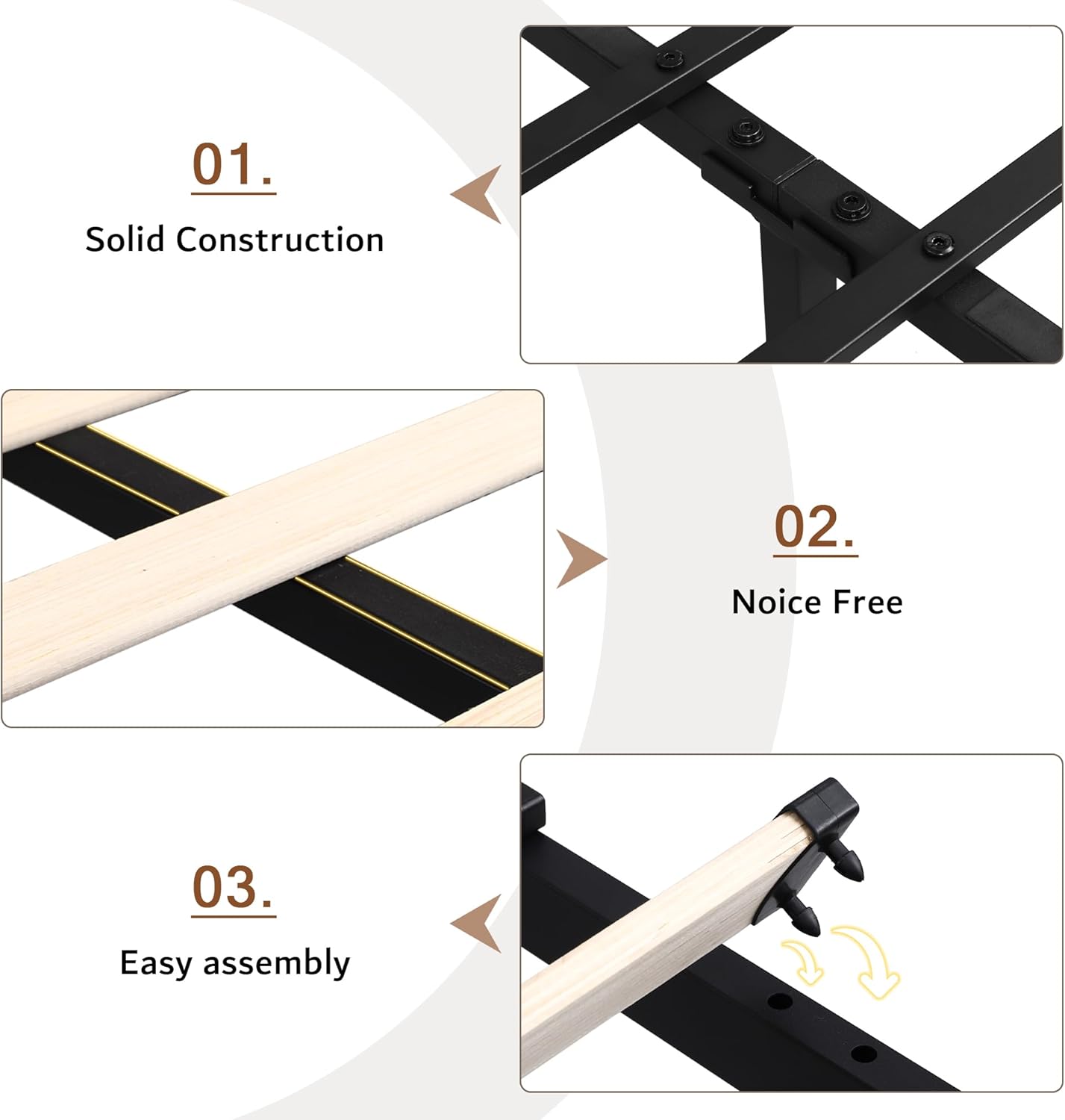 Close-up of upholstered headboard with wide wingback.