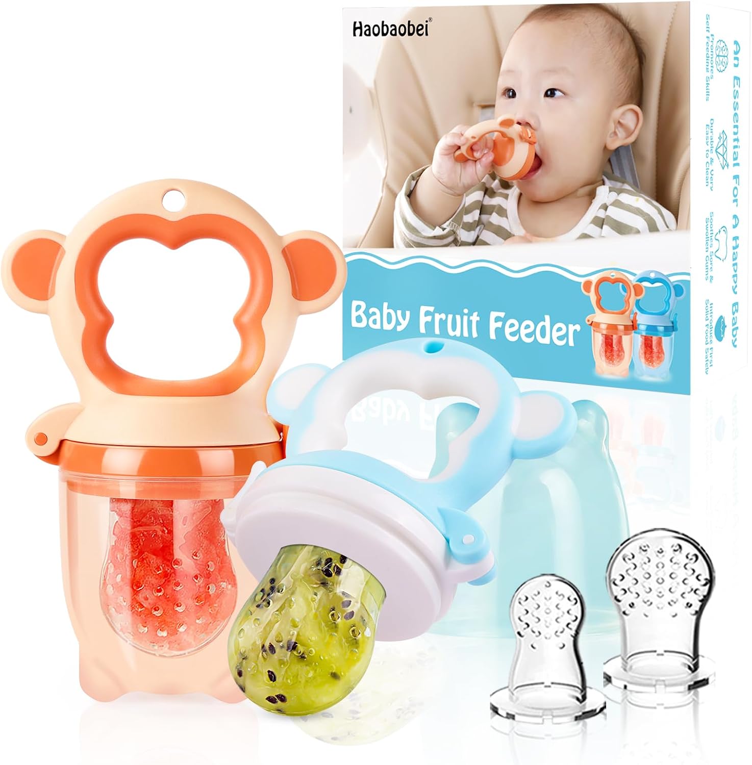 Baby Solids/Frozen Fruit Feeder Pacifier, Infant Teether Toy 4M+, BPA-Free Silicone Pouch & Nipple, Safely Introduce Solids, Teething Relief, 2-Pack