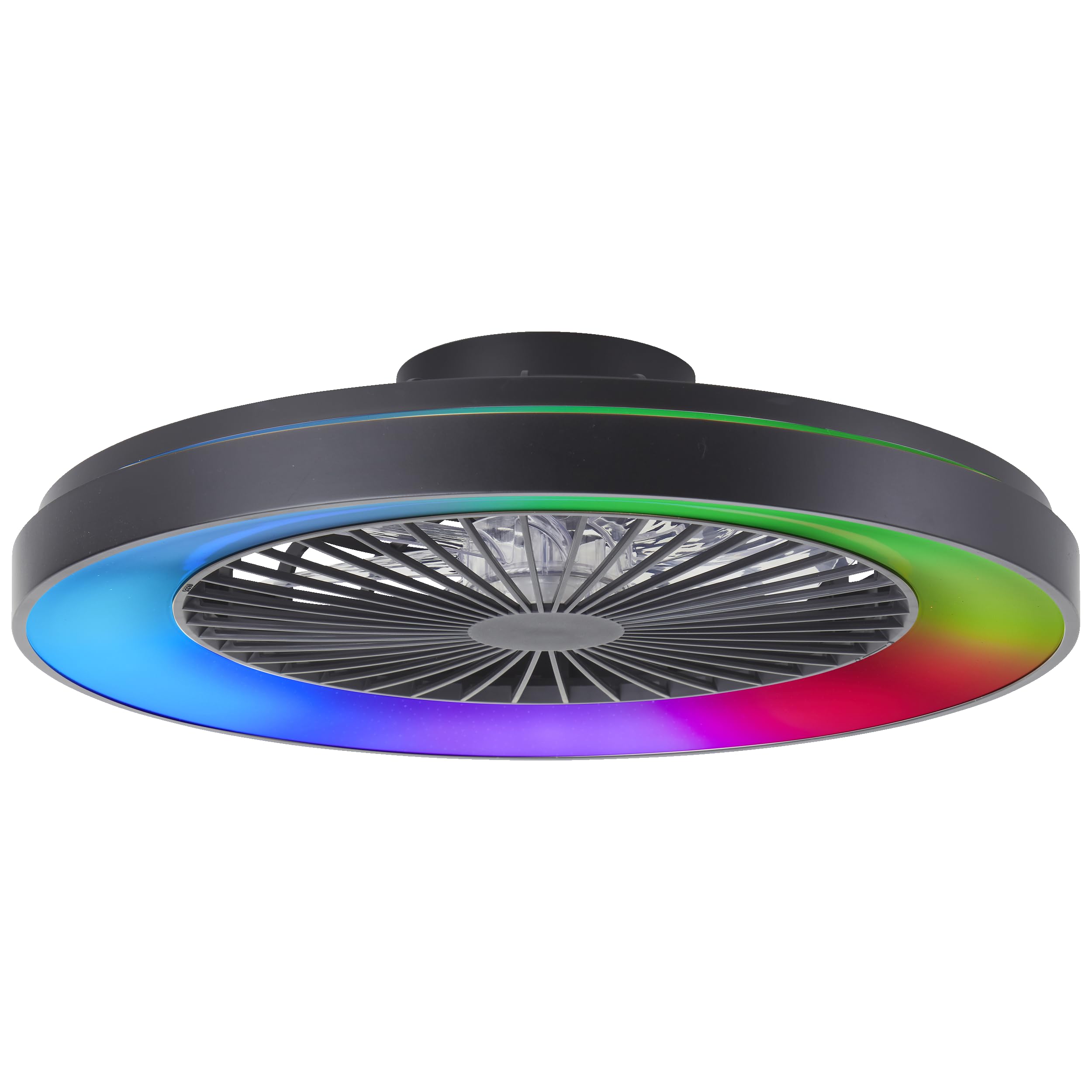 Lightbox LED Deckenlampe mit Ventilator & Fernbedienung - 15 cm Höhe, Ø 58 cm - schwarze Deckenleuchte & RGB & CCT (3000-6500 K) & Nachtlicht - dimmbar - 55 W, 6800 lm - aus Kunststoff