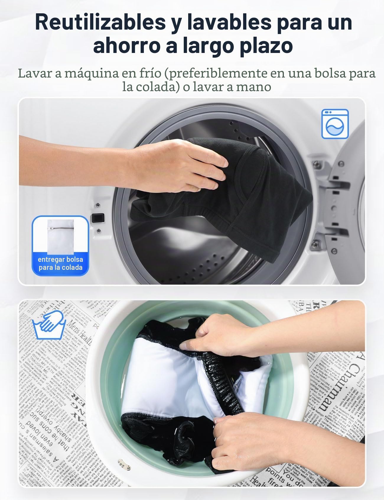 6 Pares de Calzoncillos para Incontinencia Hombre Boxer de Algodón Lavable y Reutilizable con Almohadilla Absorbente de 300 ml Ropa Interior Absorbente Negro y Azul Talla M