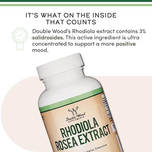 Miniatura 5 de Rhodiola Rosea Supplement 500 mg, 120 cápsulas veganas (fabricadas y probadas en los Estados Unidos, 3% de salidrosidas, 1% de extracto de