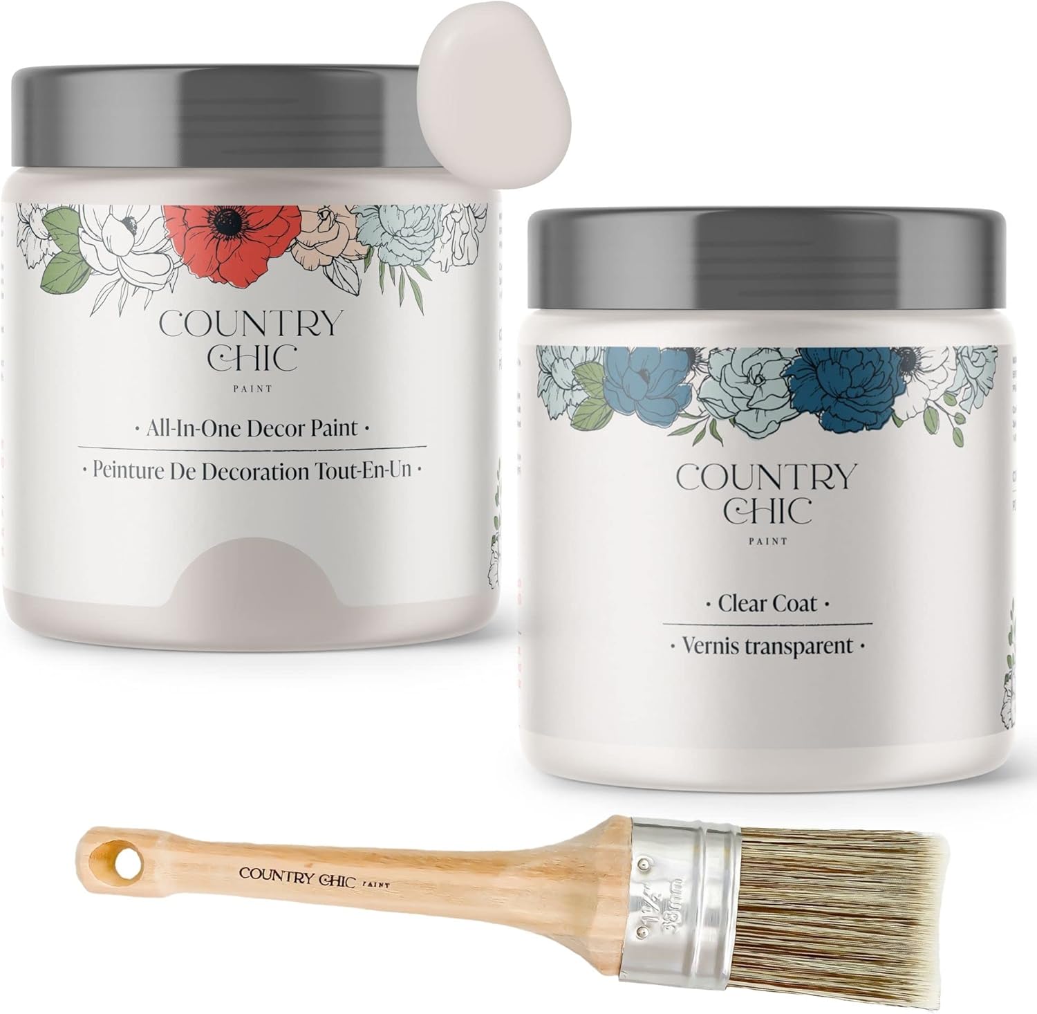 Chalk Style Paint + Clear Coat + Paint Brush Bundle - for Furniture, Home Decor, Crafts (Color: Darling [pint - 16 oz] - Light Purple)