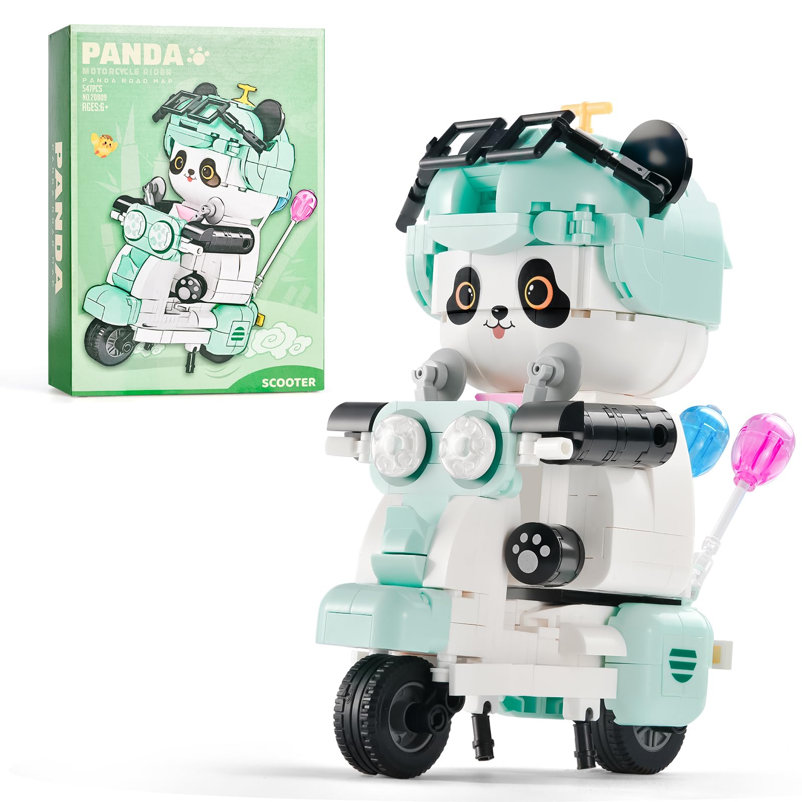 SATHIBICute Motorcycle Panda Building Set,Kids Mini Animals Building Blocks Toy,Adults Home Decor,Ideal Gift for Boys Girls 6+(547PCS)