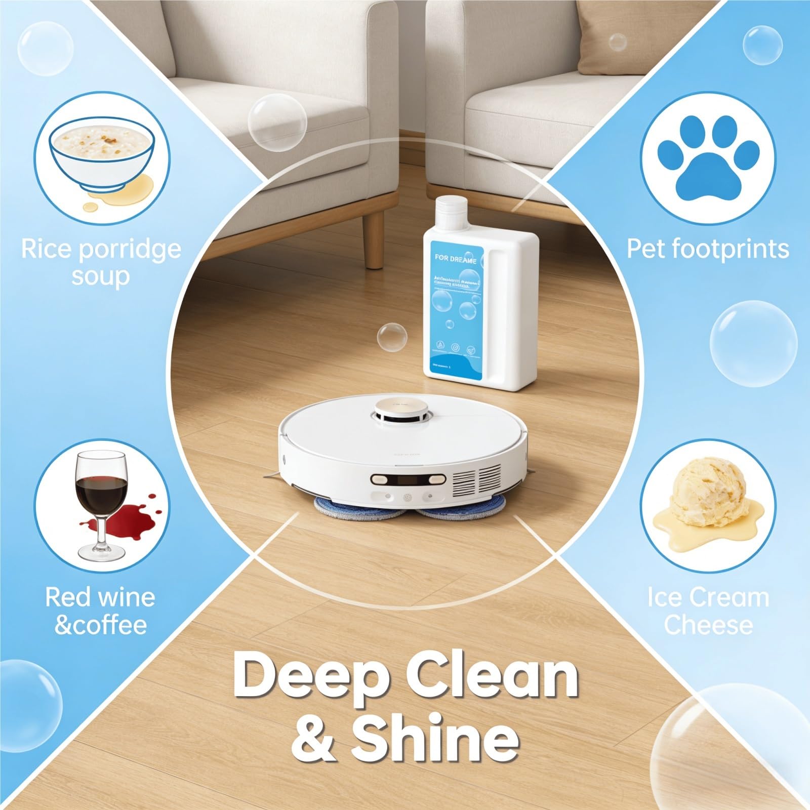Limpiador for Pisos de Madera Dura, 3 Botella, 1L Cuidado for Mascotas, Fórmula Multisuperficie de Baja Espuma, Compatible con MOVA P10 / P50 Pro Ultra / S10 Plus Robot Aspiradora