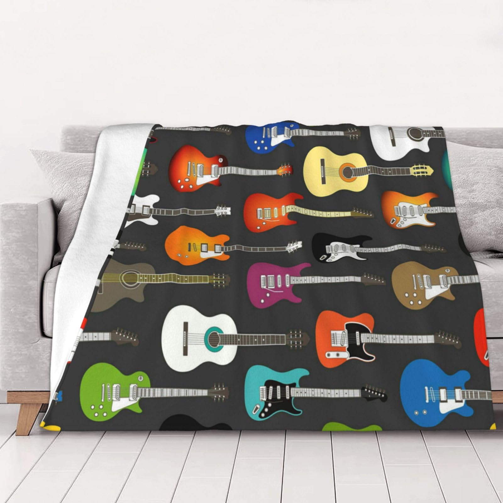 AUBKFELD Color Acoustic and Guitars Printed Flannel Blanket 125x100 CM, Soft & Warm Throw Blanket for Sofa/Couch/Bed/Car, Gifts for Audlts Women Men