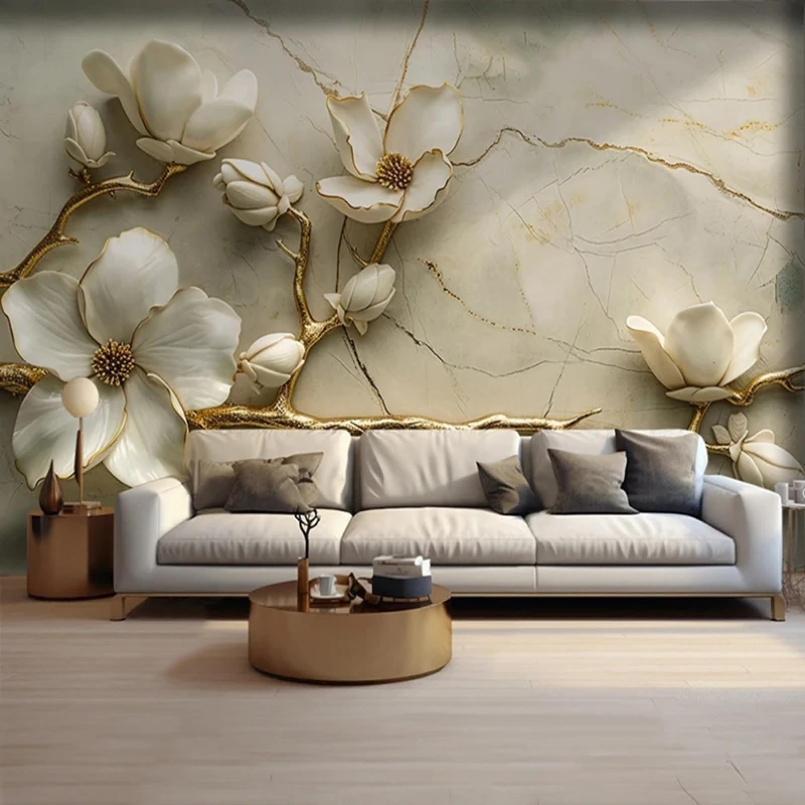 Papier peint floral 3D pour un salon cosy et artistique