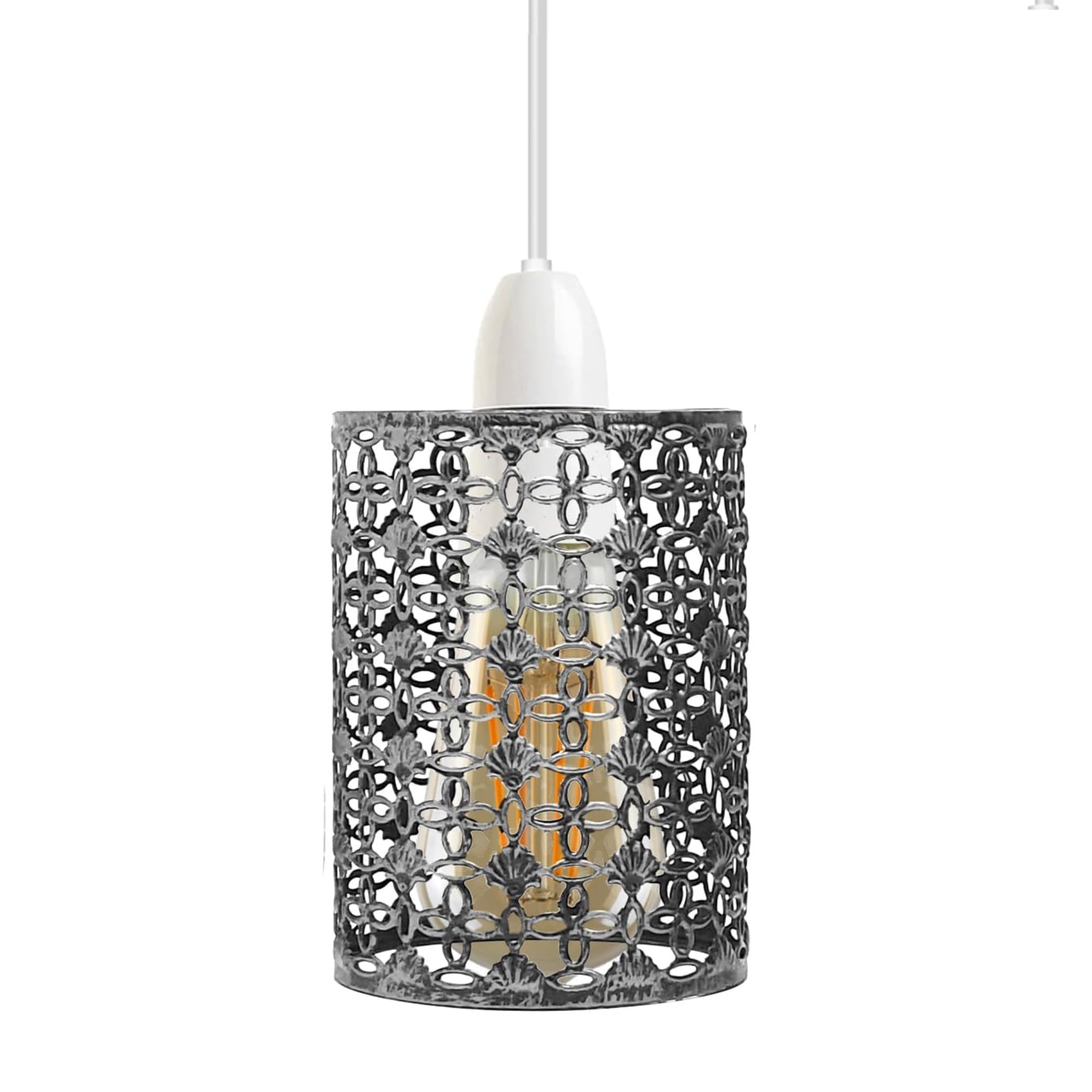 DC VOlTAGE Brushed Silver Metal Drum Lampshade for Pendant Lamps Hollow Out Lampshade Indoor Easy Fit Light Cages for Kitchen Hall (Style 23)