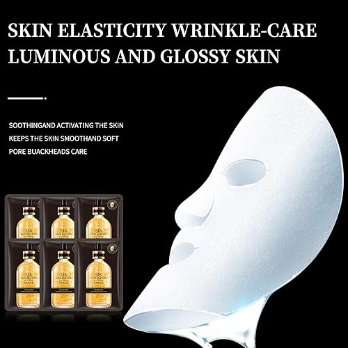 Miniatura 8 de Mascarillas faciales para el cuidado de la piel, mascarilla hidratante de oro de 24 quilates, mascarillas faciales antienvejecimiento, hoja