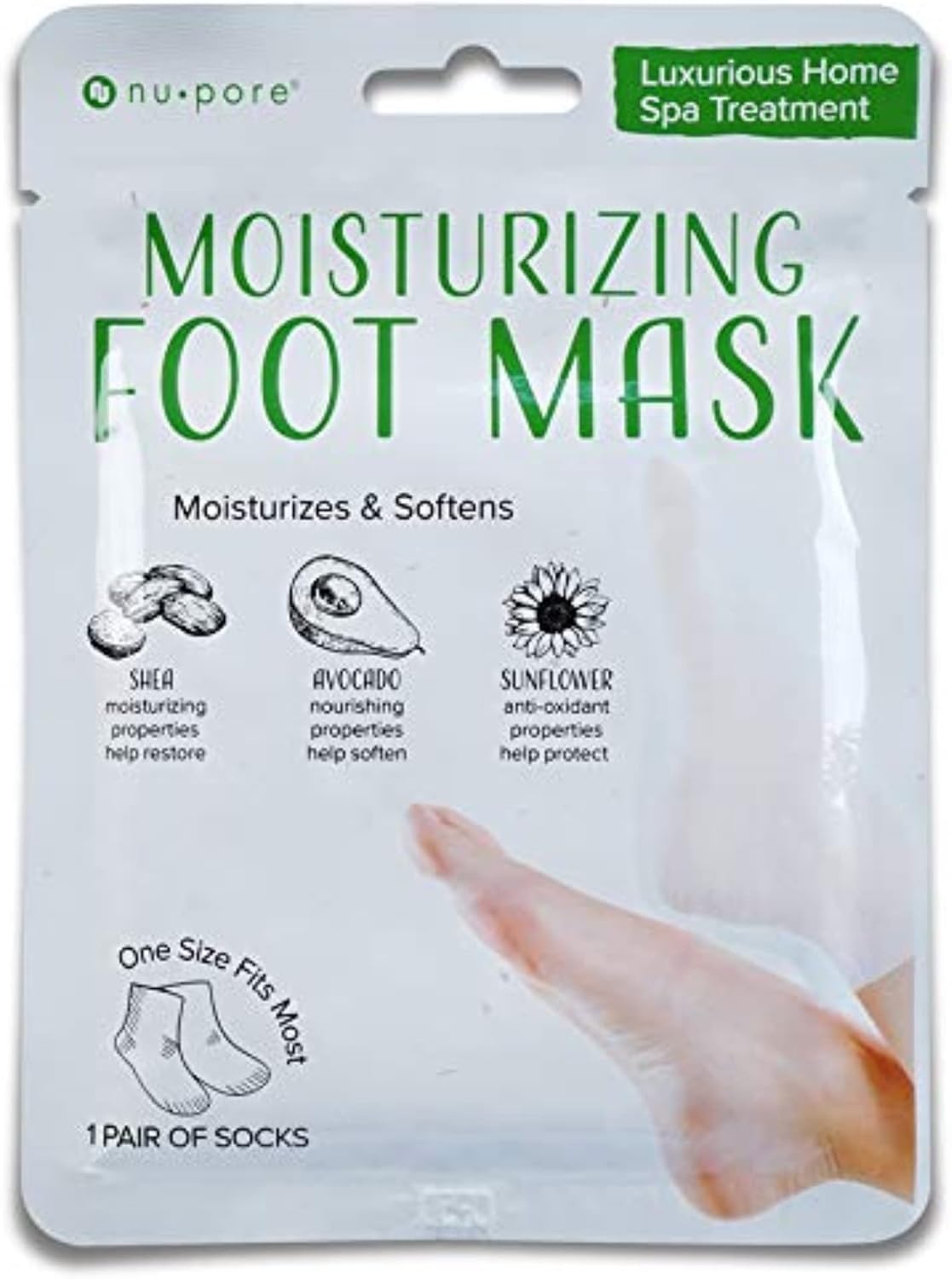 Nu-pore Moisturizing Socks – Feet Masks for Dry Skin & Moisturizer for Cracked Feet Treatment with Shea Butter, Jojoba Oil, Aloe Vera to Help Repair & Soothe Extra Dry Skin, 2 Socks per Pack (12 pack)