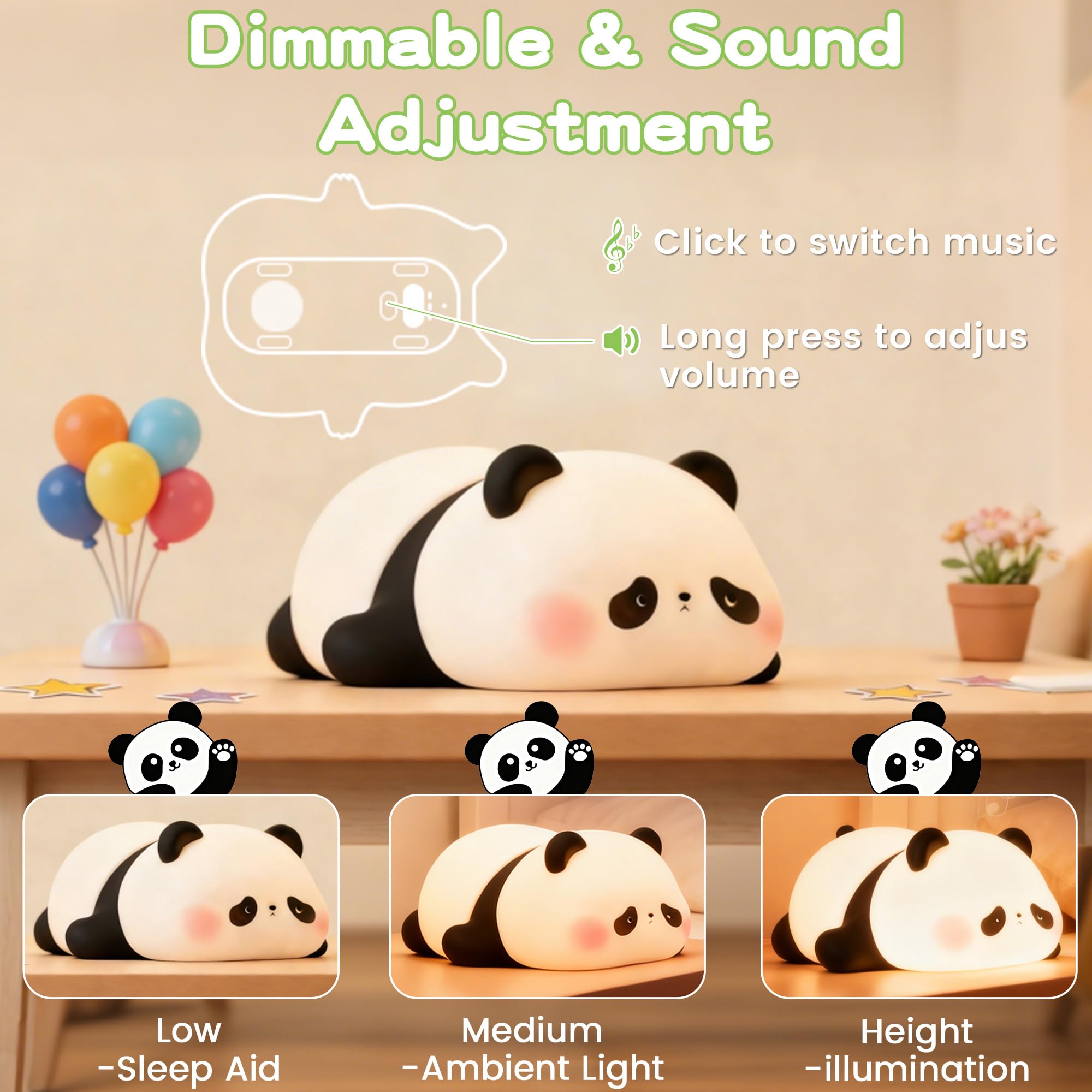 FAMIDUO Luce Notturna Bambini Panda - Rumore Bianco, 4 Suoni Rilassanti per Dormire, Lampada da Comodino Silicone con Timer, Dimmerabile, Regalo Simpatico a Forma di Panda per Bambini,Maschi e Femmine