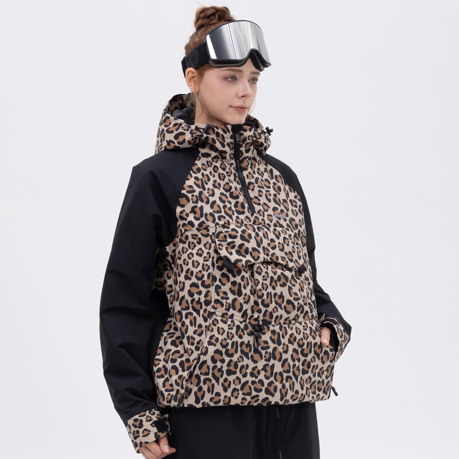 SNOWVERB Womens Mens Snowboard Baggy Anorak Half-zipper Snow Jackets Camo Leopard Waterproof Mountain Ski Coats with Hood - Image 5