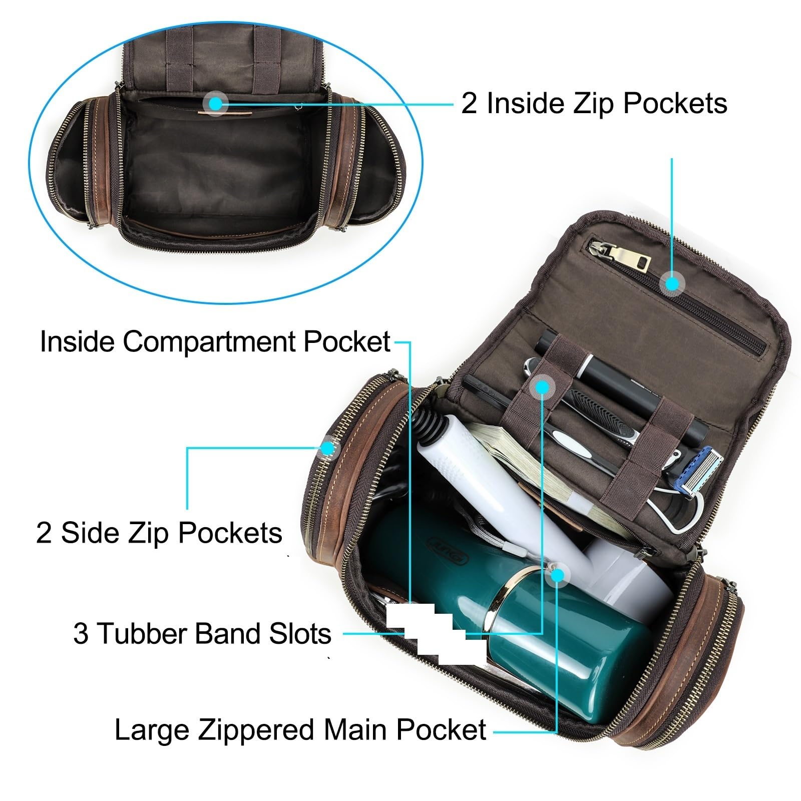 Neceser de Cuero Men Leather Travel Business Toiletry Shaving Bag Women Retro Cosmetic Washing Shower Organizer Handbag Large Capacity