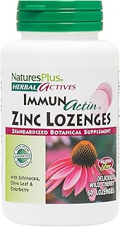 NaturesPlus Herbal Actives ImmunActin Zinc Lozenges - 10 mg Zinc, 60 Vegan Lozenges - Wild Cherry Flavor - Immune Booster ...