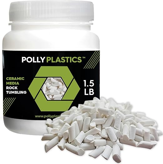 Polly Plastics Rock Tumbling Ceramic Filler Media (Small Cylinder Size) Non-Abrasive Ceramic Pellets for All Type Tumblers (1.5 lbs)