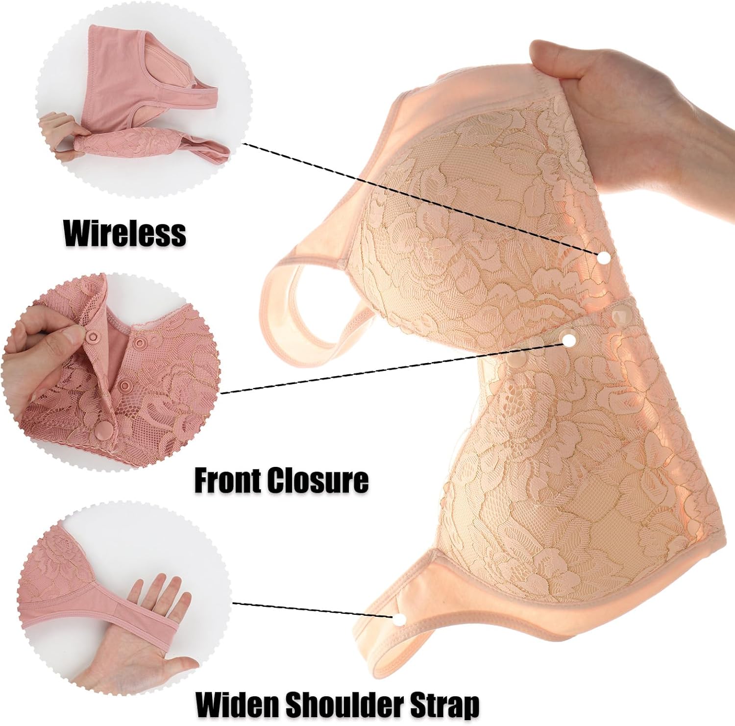No Underwire Lace Bras for Women Sponge Cup Front Closure Bra for Seniors Plus Size Full Coverage Bra No Wire Bras - Image 5
