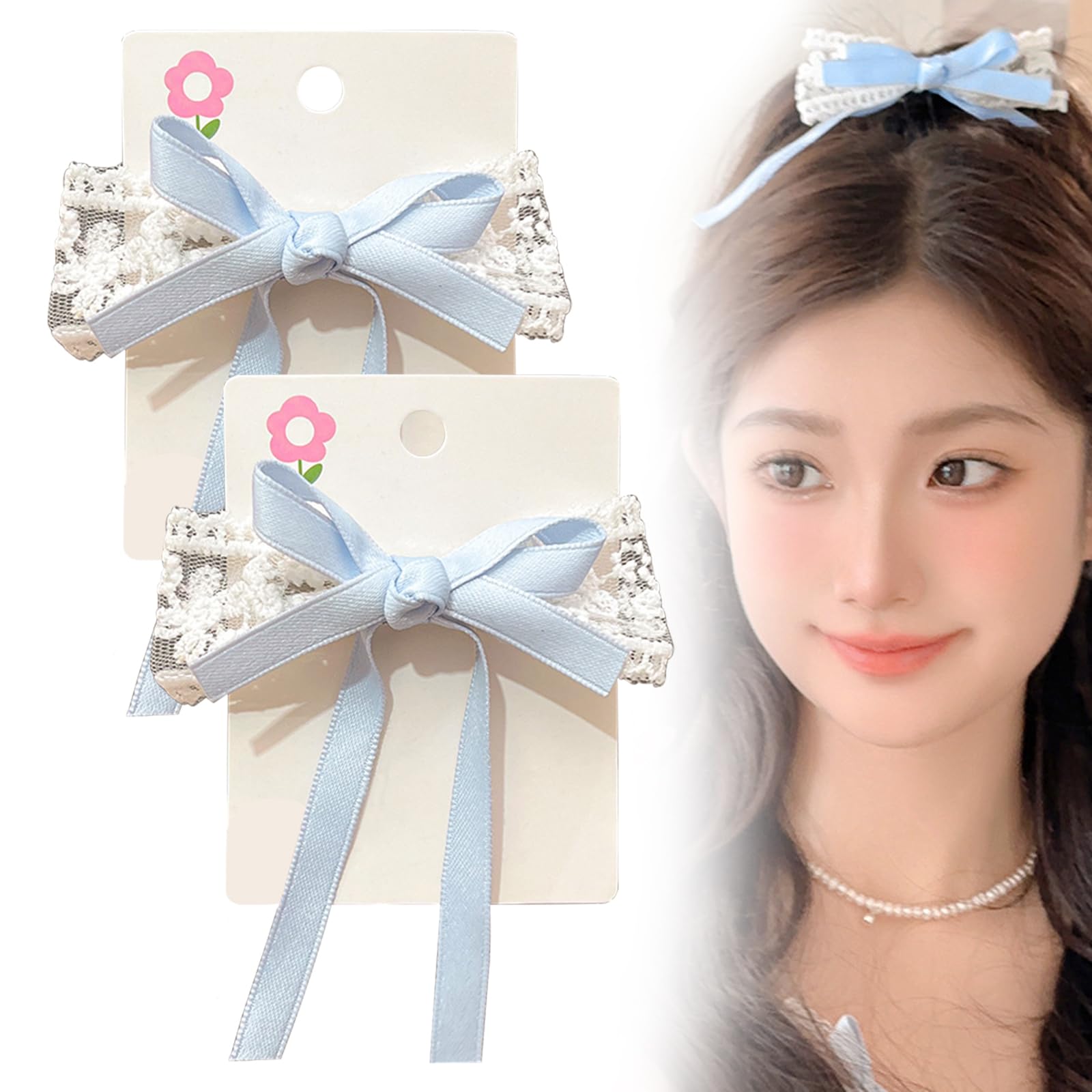 Amazon.co.jp: TVETE 水色 髪飾り リボン ヘアクリップ 【2個入り
