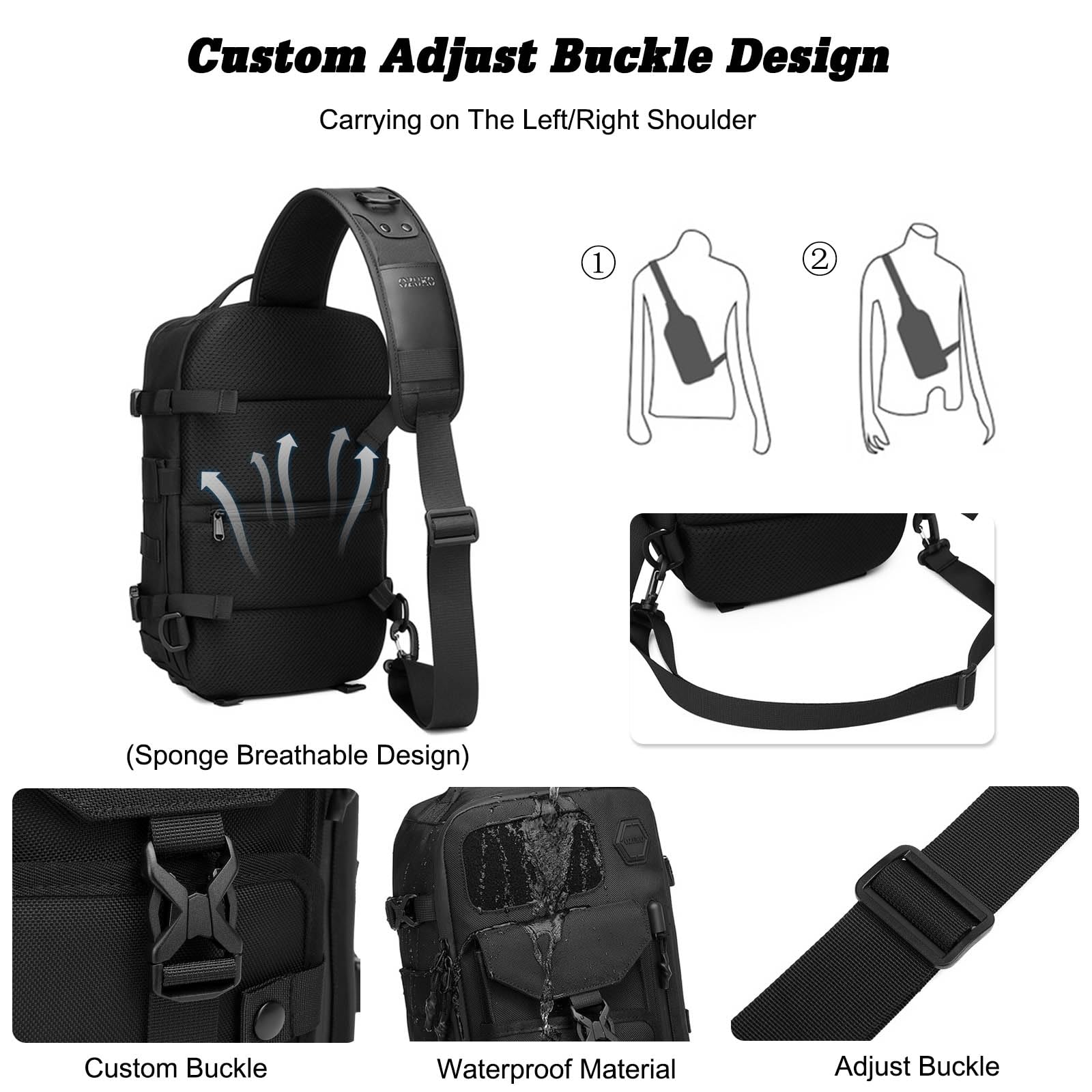 FANDARE Bolsa de Pecho Táctica Bolsa Cruzada Sling Bag Bandoleras para el Gimnasio Bolsos Bandolera Hombre Bolso Hombro Crossbody Bag Mochilas Senderismo Mochila de Viaje Azul