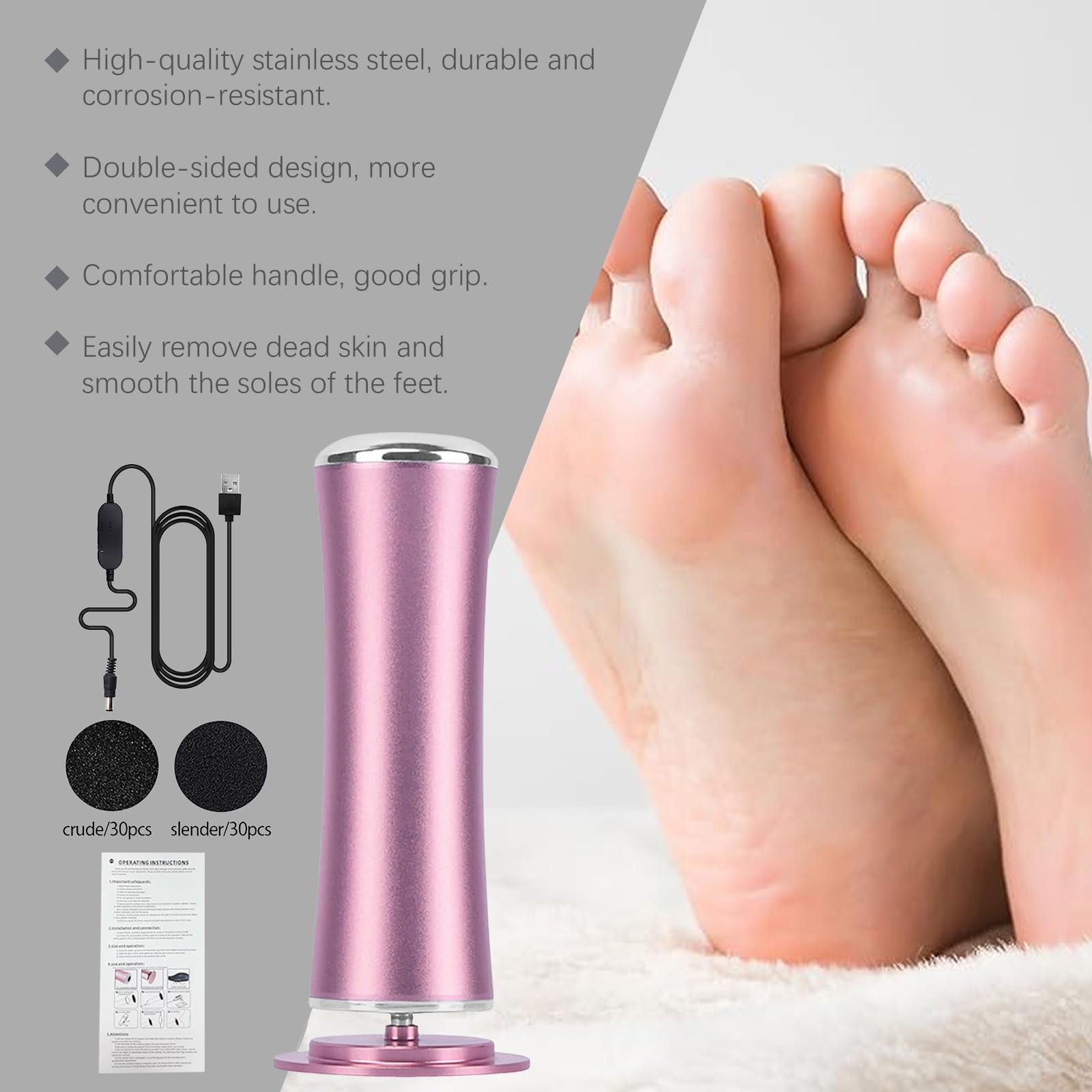𝗠𝗶𝗲𝗹𝗹𝗲 Glow Pied, Honey Glow Pied, Rape Pieds Électrique Avec 60 Tampons Glide, Ponceuse Pied pour Callosités Peaux Mortes Pieds Gercés, Vitesses Réglables, pour Femmes Hommes Pédicures (Rose)