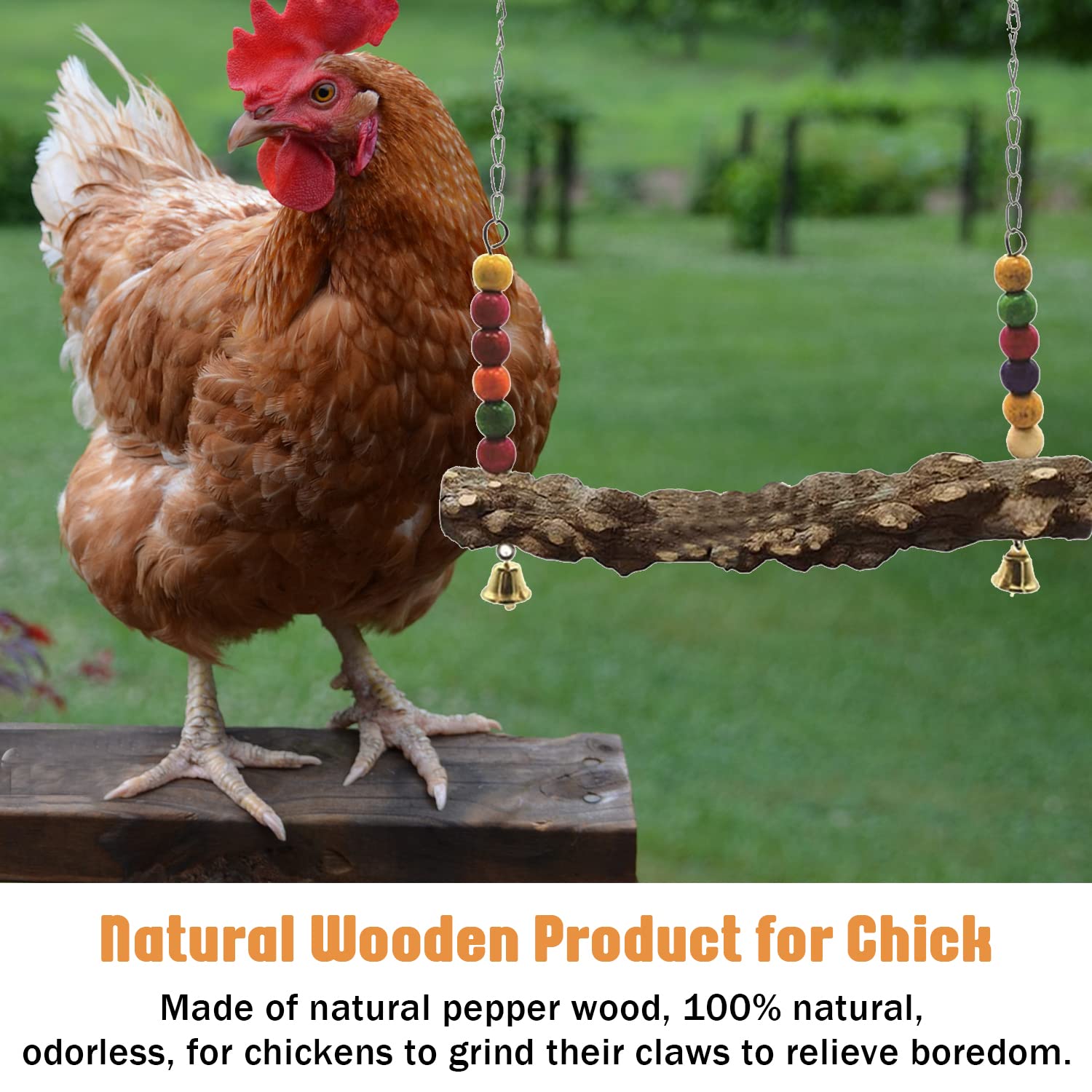 Columpio para pollo, percha de pollo, juguetes de columpio de madera natural, soporte de madera para pollitos, accesorios de gallinero, columpio hecho a mano para pollo, pájaro, loro, gallinas (4