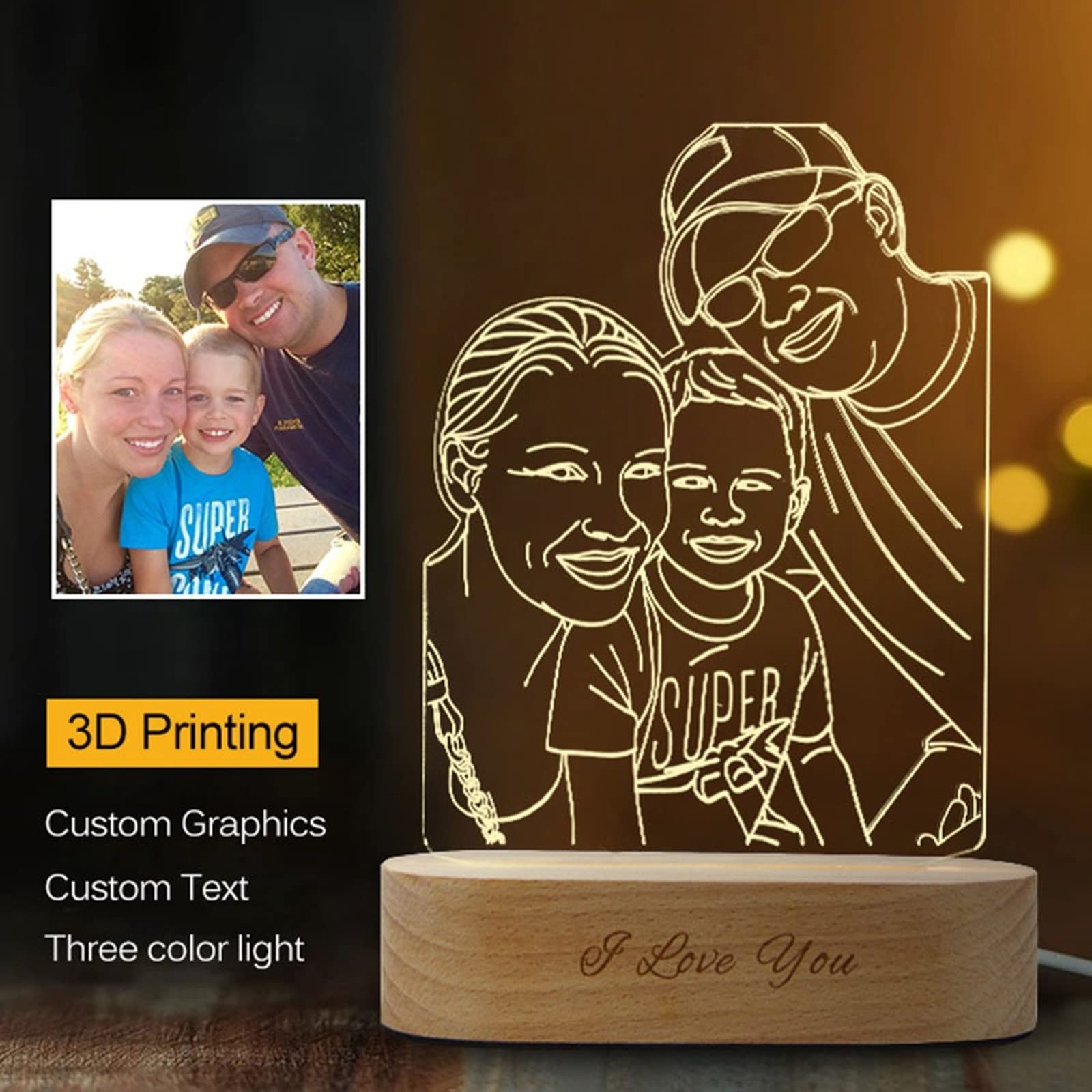 Luz Nocturna Personalizar,Foto personalizada Lámpara 3D Grabado de fotos Texto personalizado Lámpara LED 3D Lampara Personalizada con Tu Foto y Nombre (Customized 1 Person)