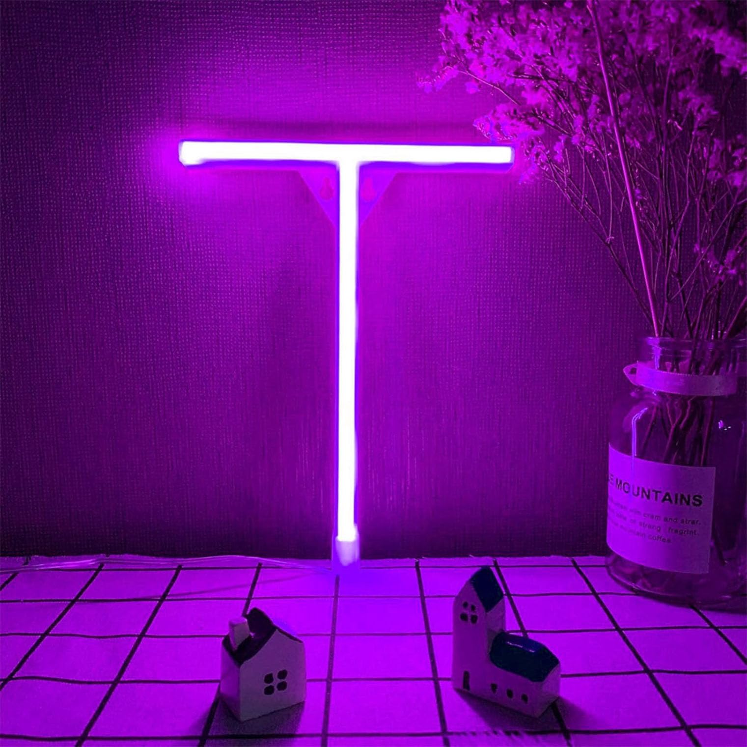 Neon Purple LED Marquee Letter Lights, Light Up Letters Glitter Alphabet Letter Sign Battery Powered for Night Light Birthday Party Wedding Girls Gifts Home Bar Christmas Decoration