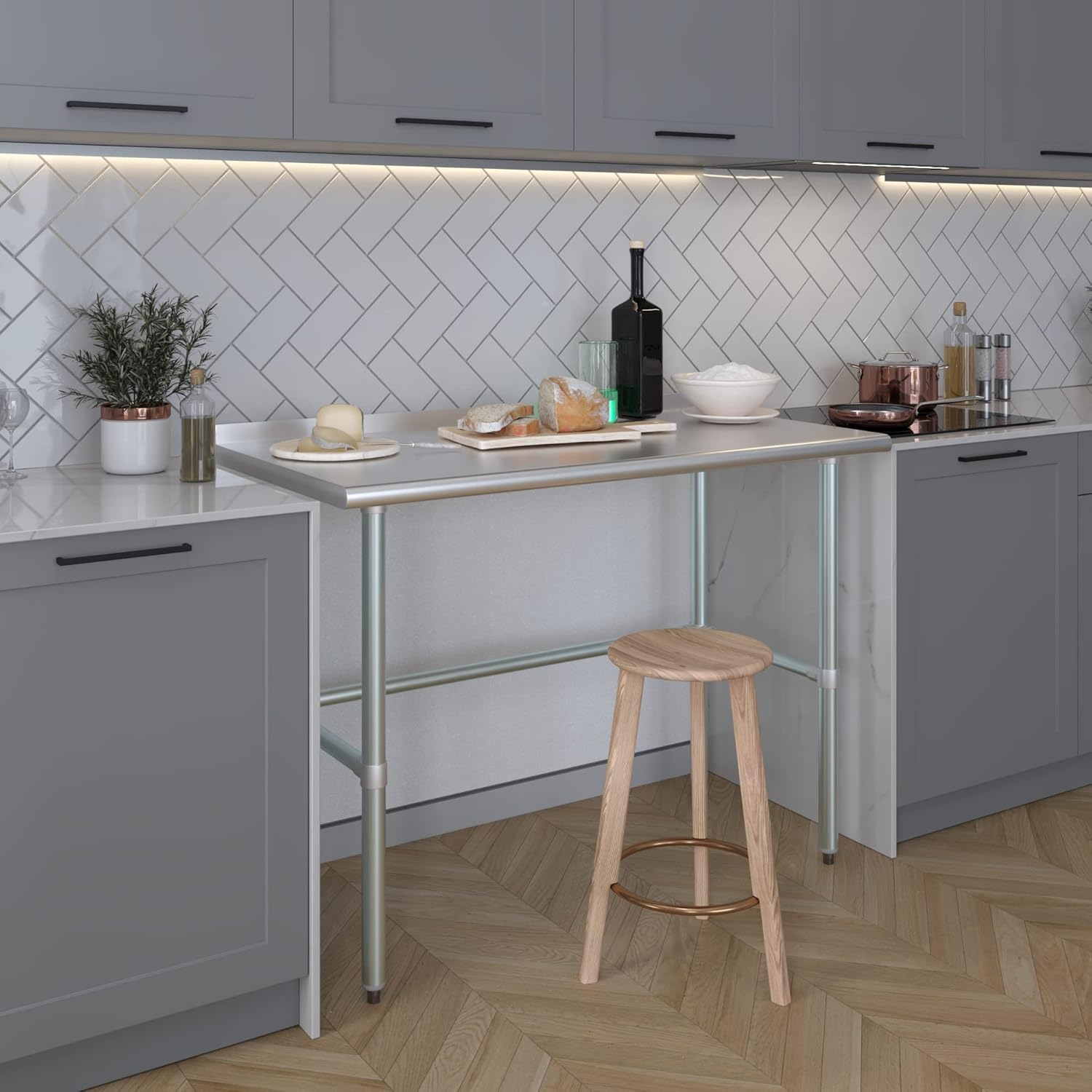 AmGood Stainless Steel Work Table Open Base with 1.5" Backsplash | Metal Kitchen Food Prep Table | NSF (48" Long x 24" Deep)