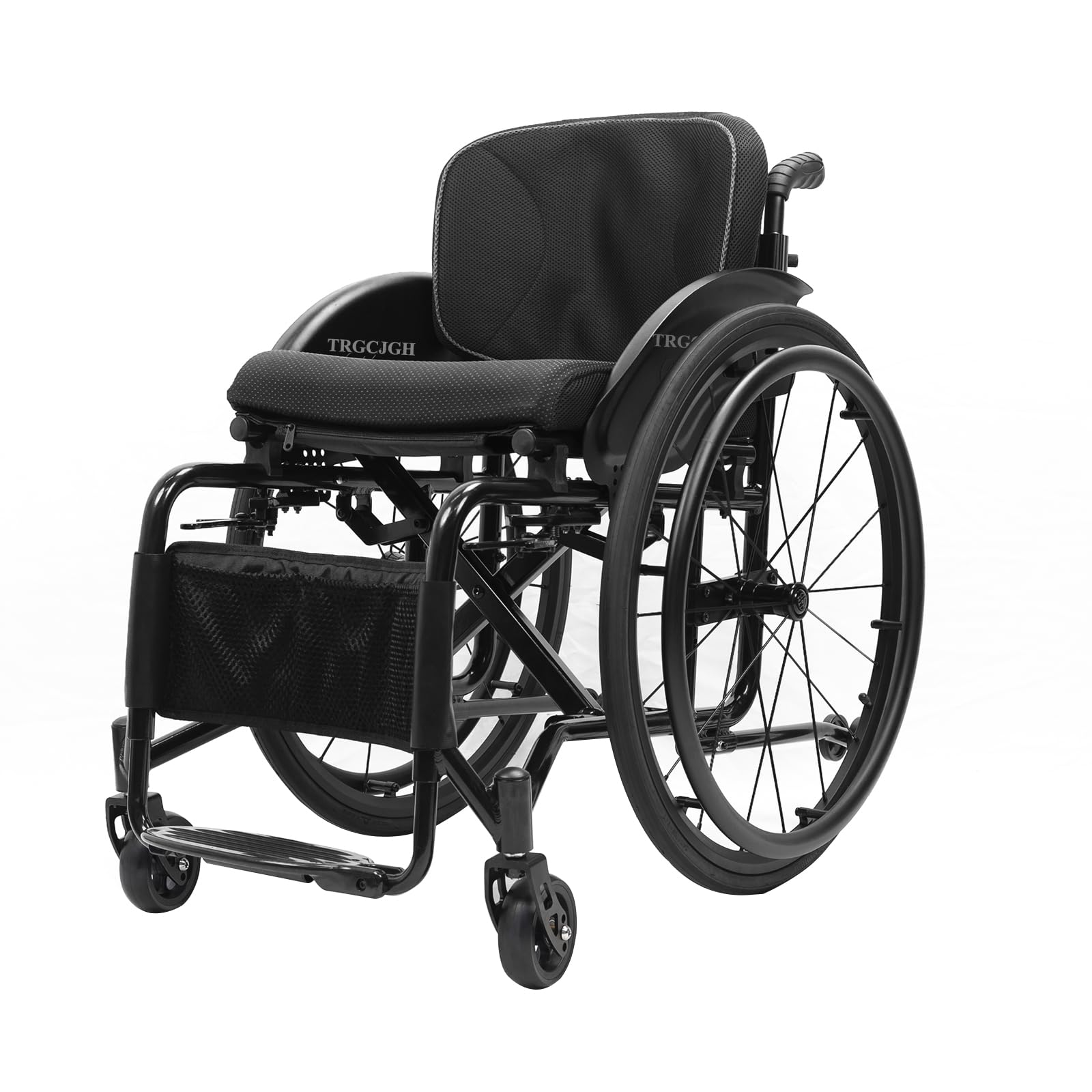 Carrozzina Pieghevole Ultraleggera, Carrozzina Sportiva da Trasporto, Sedia Manuale autopropulsa con antiribaltamento (Dimensioni: Larghezza Seduta 14,9", Colore: Nero)