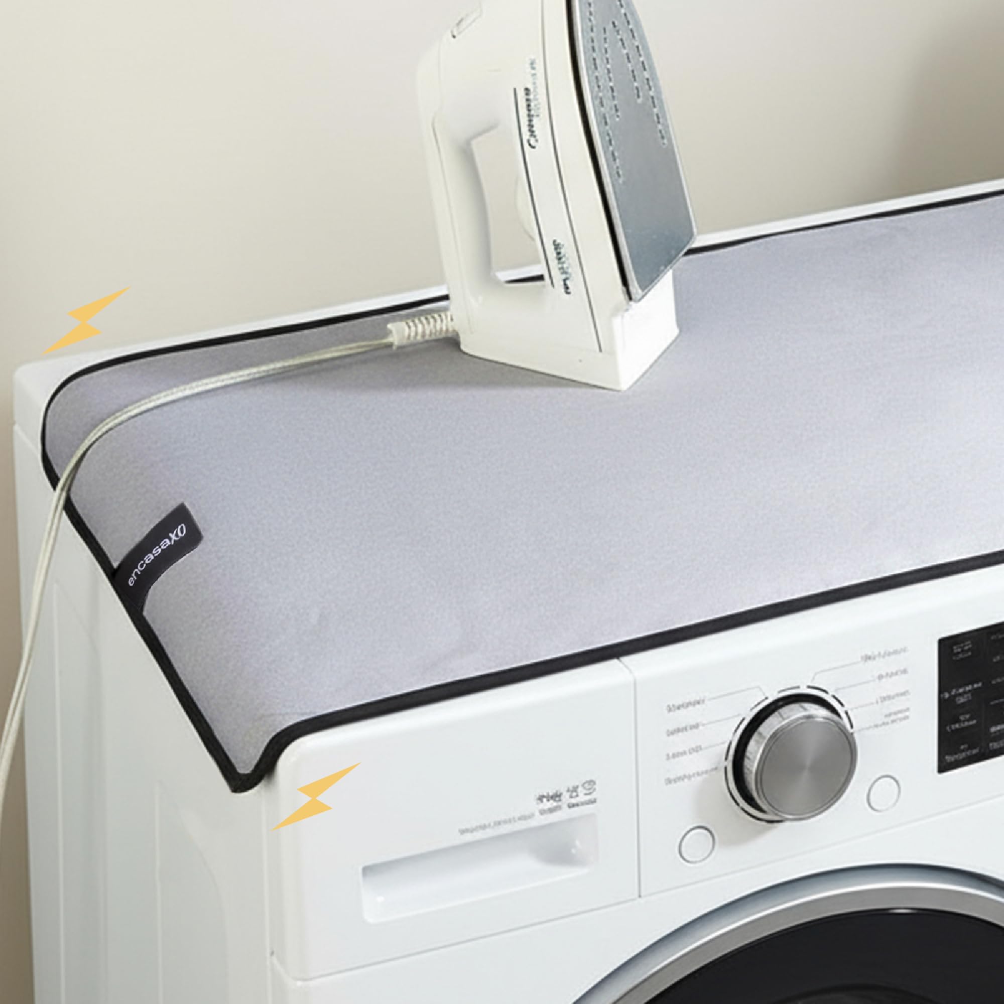 Encasa XO Ironing Mat for Tabletop – Heat Resistant Magnetic Ironing Pad 18"x31" | Folding Ironing Board Alternative for Washer & Dryer | Portable Quilted Travel Mat (Silver)-image-8