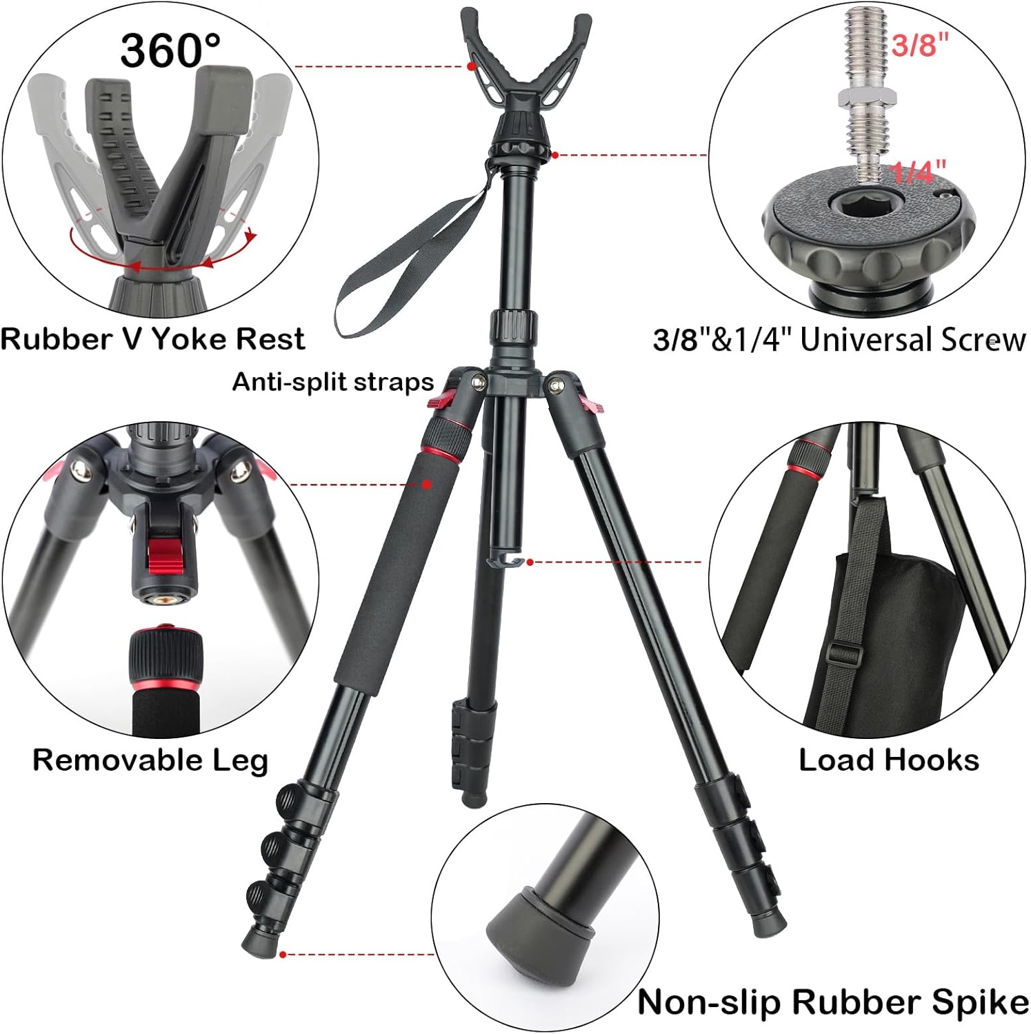 Adjustable Shooting Tripod for Rifles Shooting Stick Level-Lock 3-in-1 Tripod Monopod Bipod, 22.8″-61″ Height, Lightweight Aluminum Alloy with Carrying Bag, Stable Rifle Rest for Hunting & Outdoor - Image 4