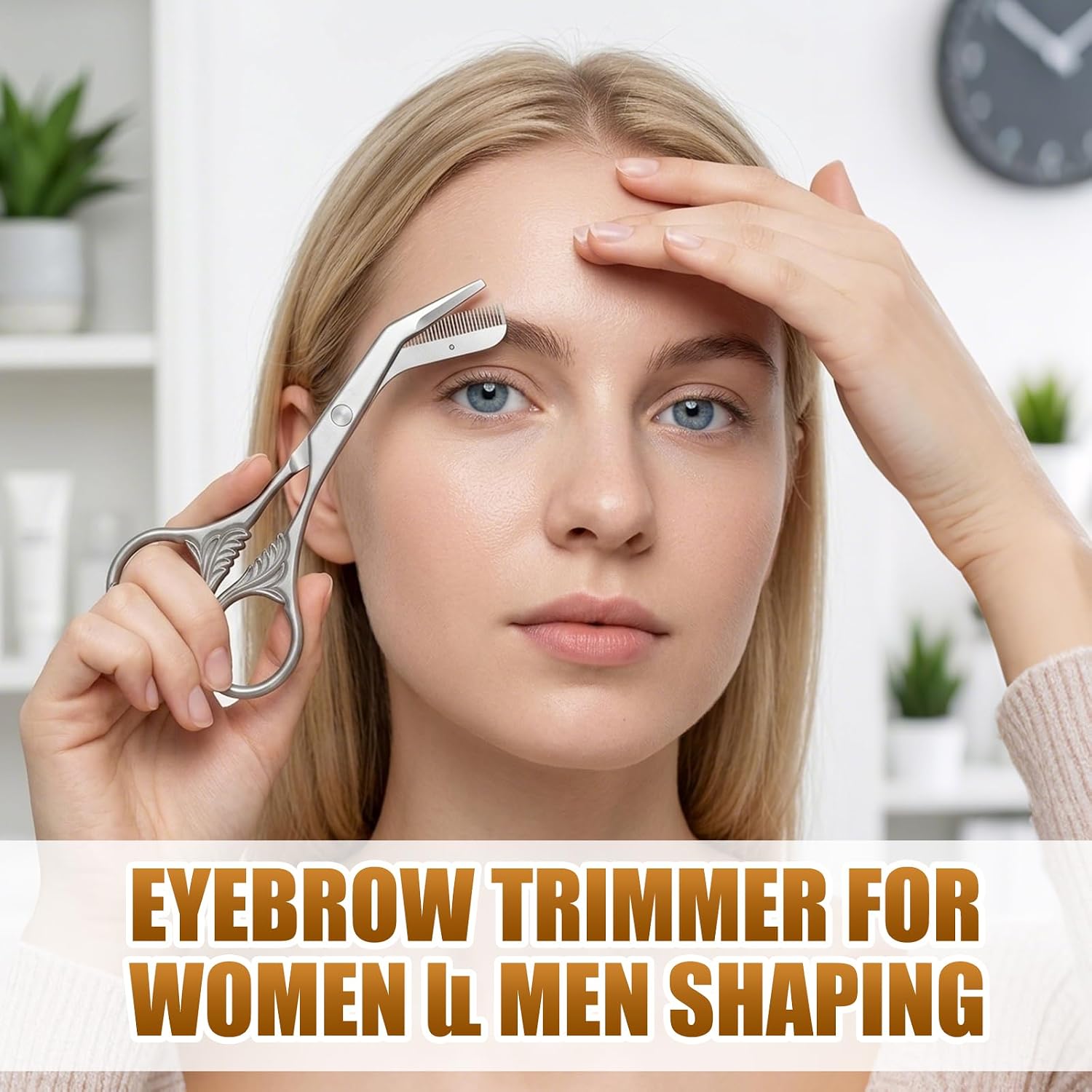 Stainless Steel Precision Eyebrow Cutter,Eyebrow Trimmer Scissor with Comb,Eyebrow Scissors for Women,Hair Removal Makeup Tool for Women and Men (Grey)