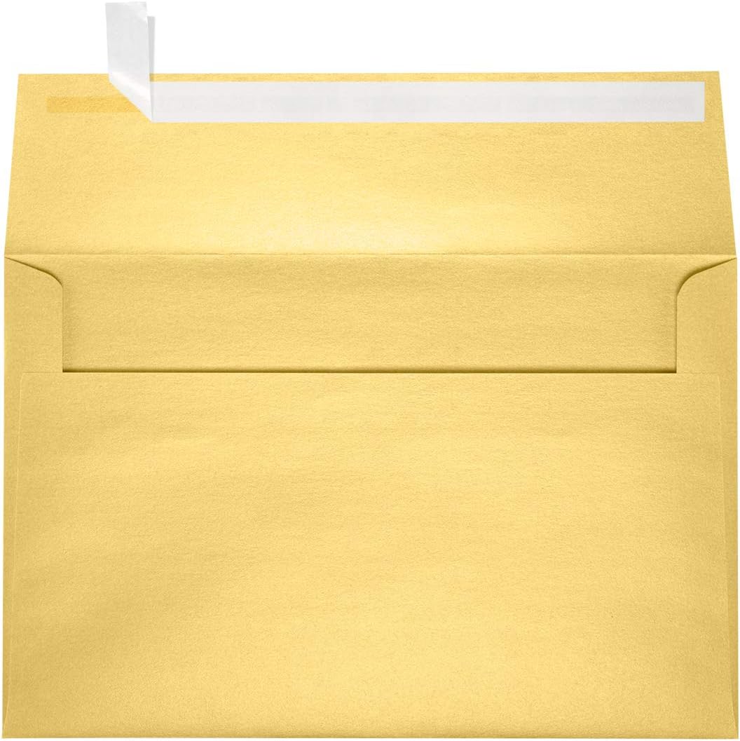 LUXPaper A9 Invitation Envelopes | Peel & Press | 5 3/4" x 8 3/4" | Gold Metallic | 80lb. Text | 50 Qty