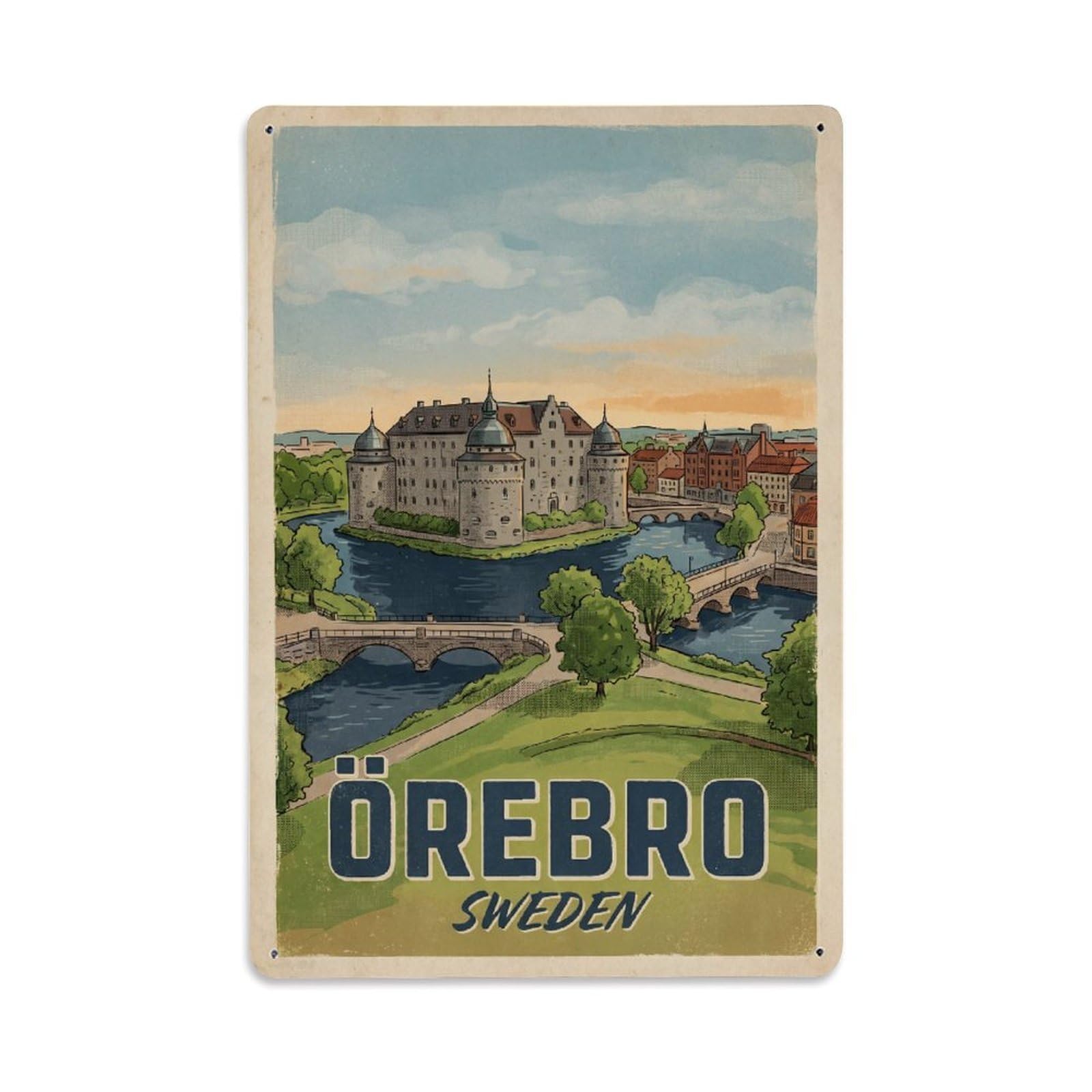 Sweden Orebro Vintage Travel Metal Tin Sign
