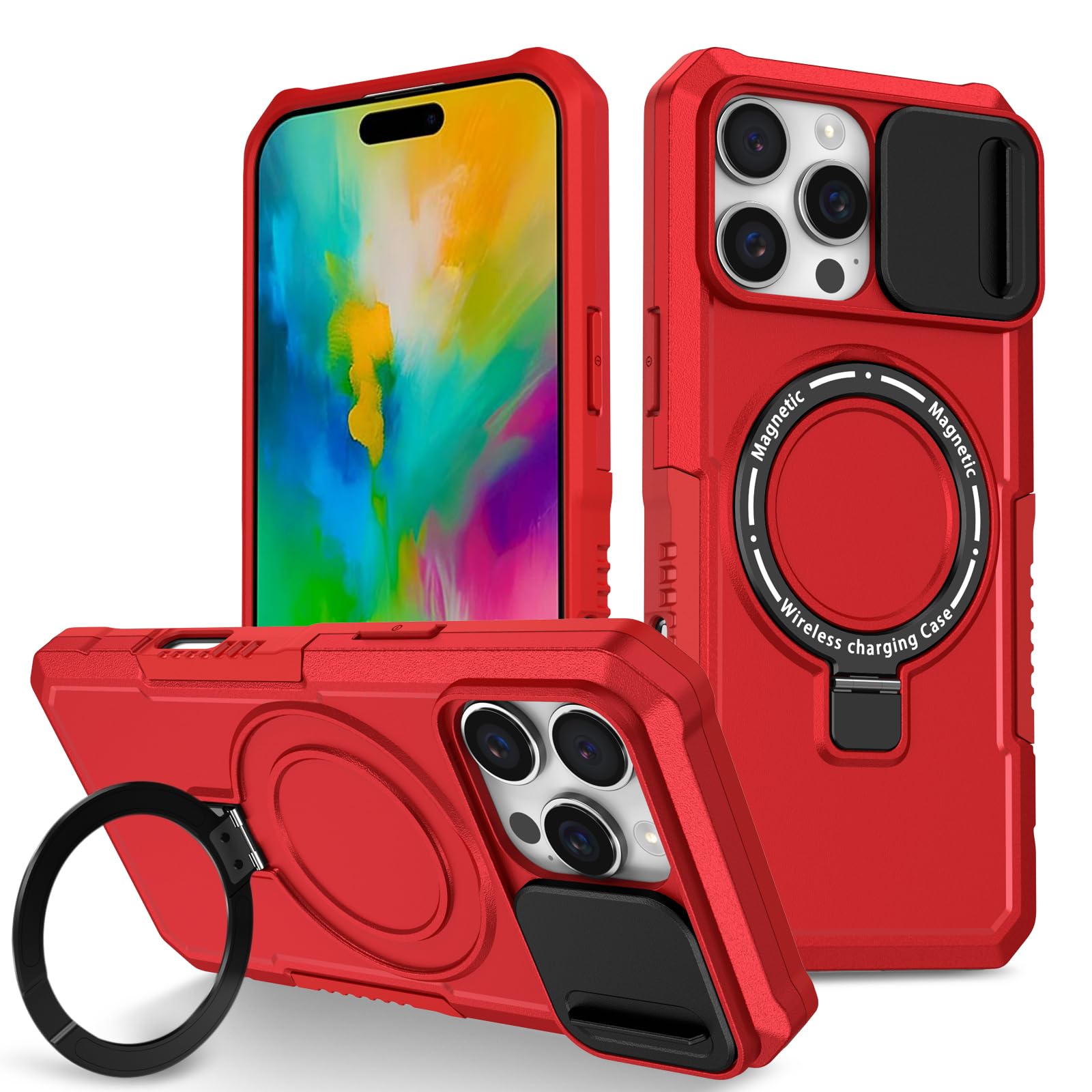 Funda Samsung S25 magnética a prueba de golpes con soporte integrado rojo 8