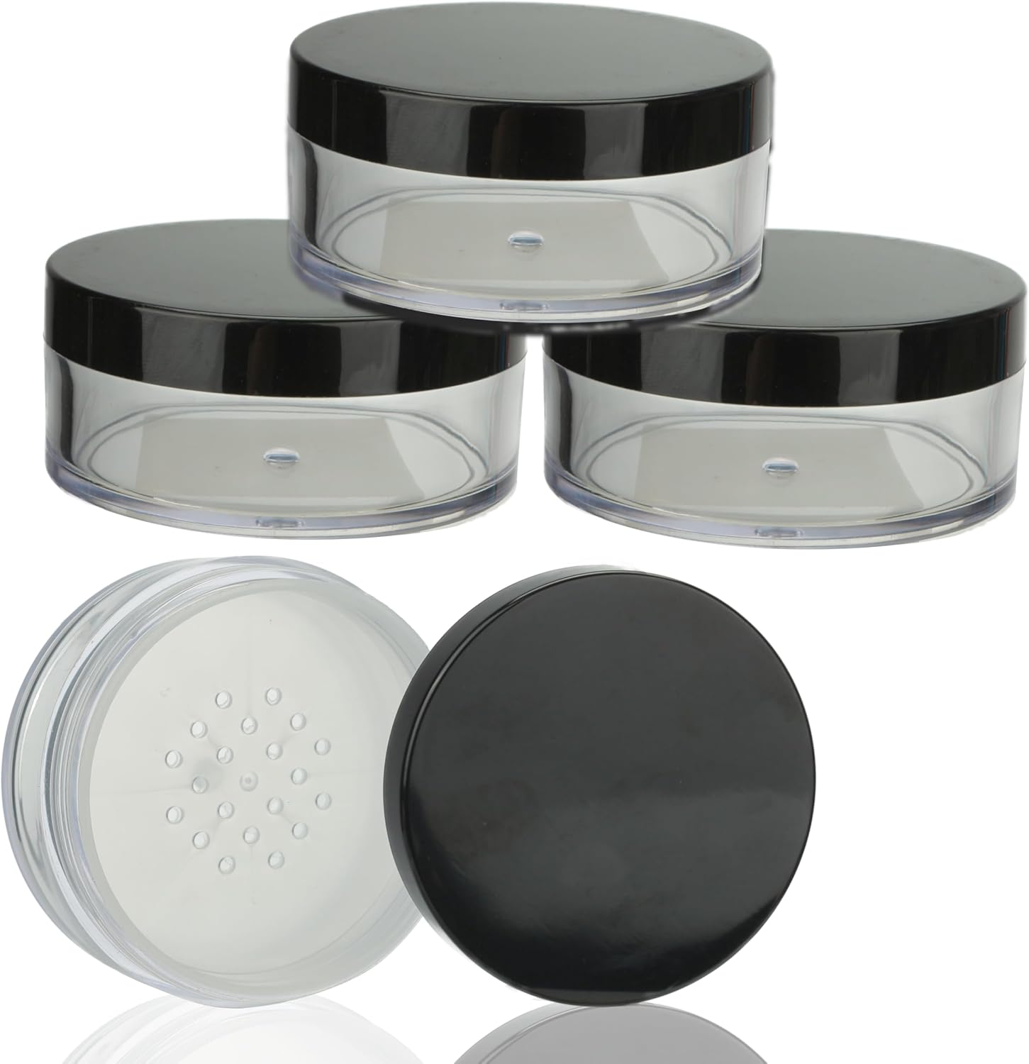COSIDEA 3 pcs Empty plastic loose powder jars with sifer 30g 1OZ refillable pot cosmetic bottles storage container